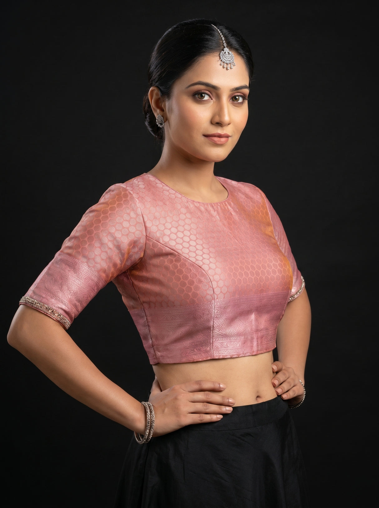 MIMOSA Peach Kanjivaram Art Silk Saree — Mid-section showing pleats