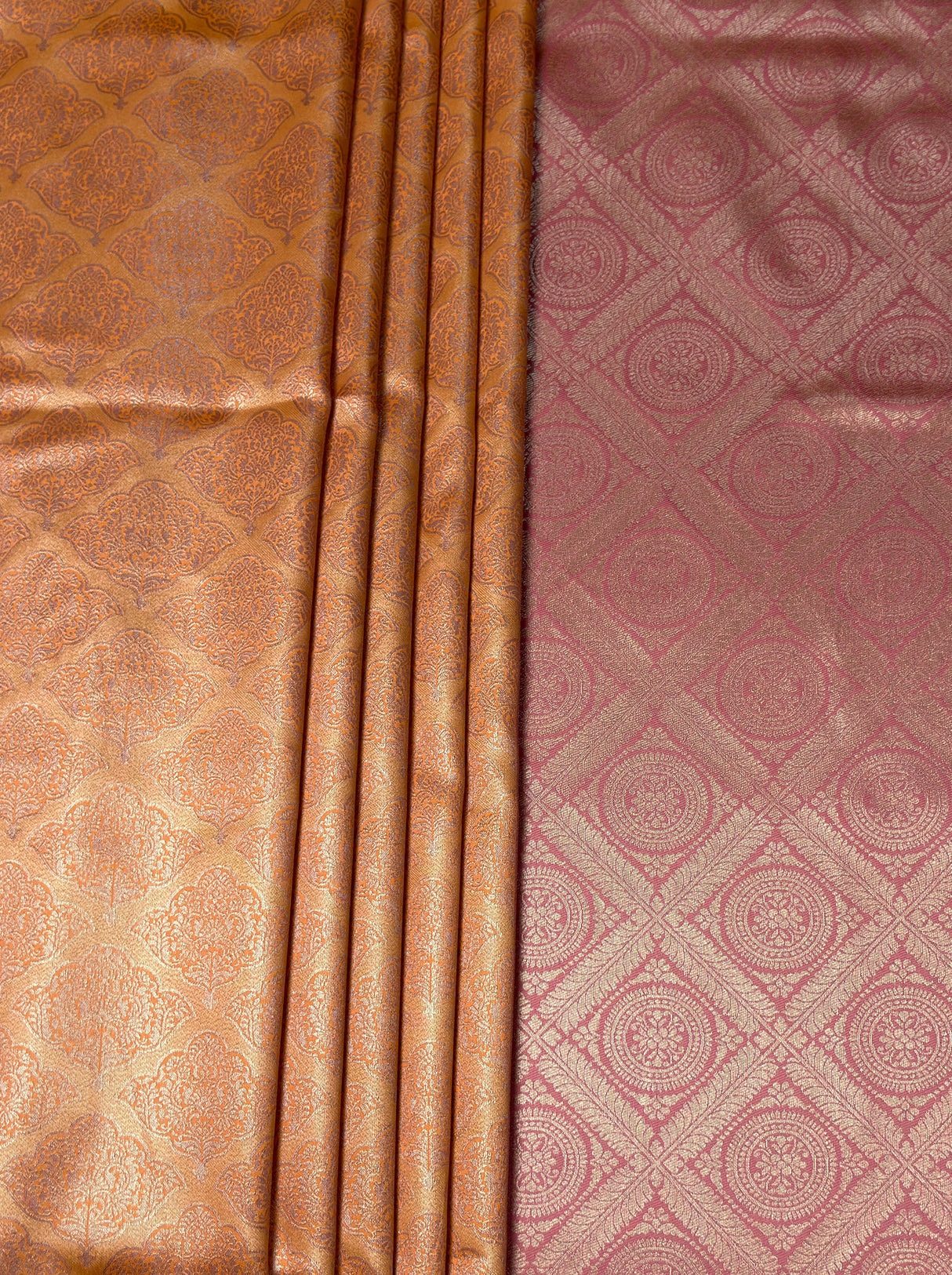 MIMOSA Peach Kanjivaram Art Silk Saree — Close-up of Pallu Weave
