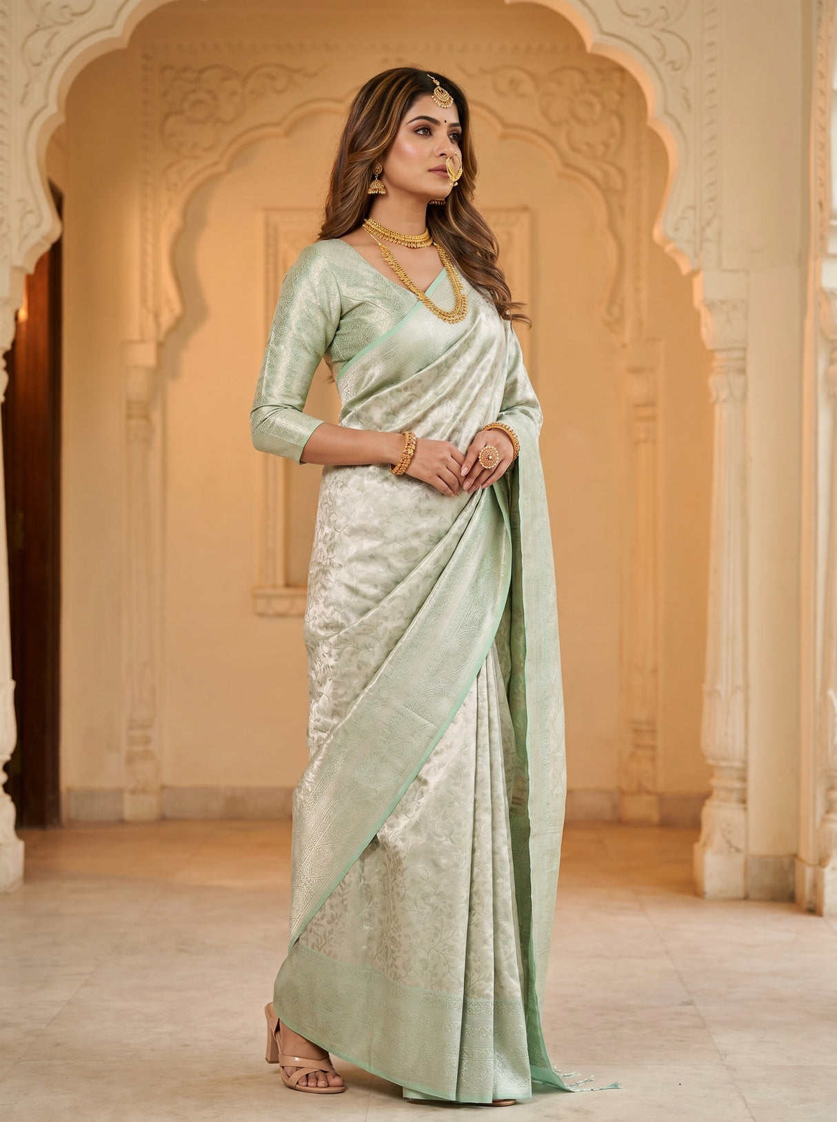 MIMOSA Liril Kanjivaram Art Silk Saree β side view showing drape
