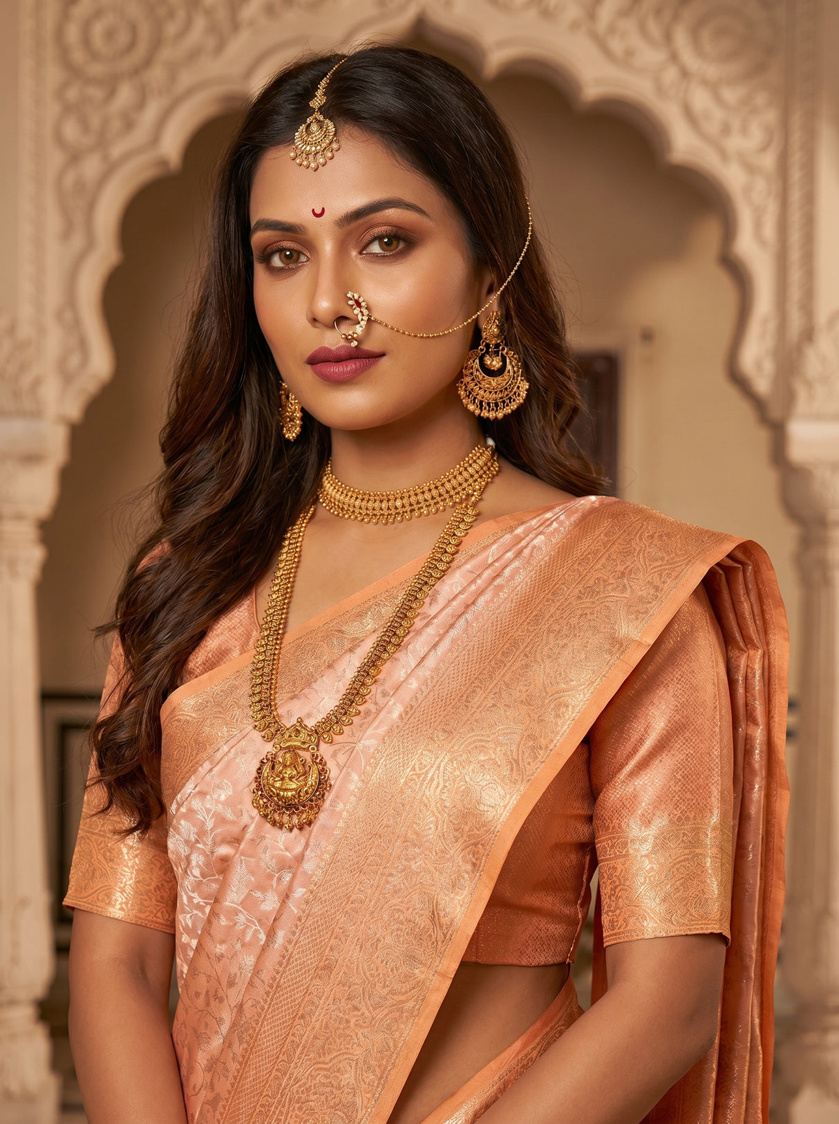 MIMOSA Peach Kanjivaram Art Silk Saree β pose 10 styling detail