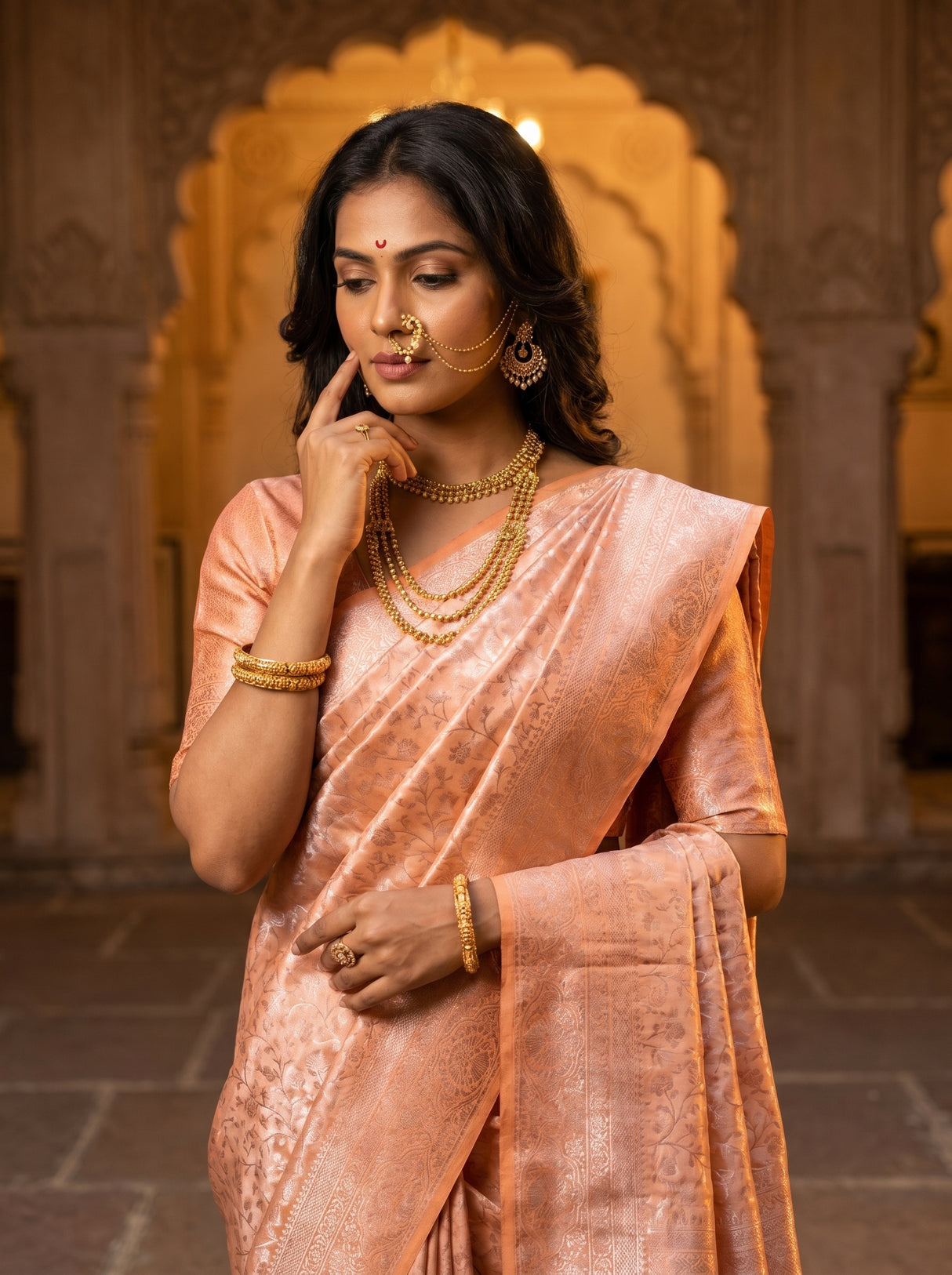 MIMOSA Peach Kanjivaram Art Silk Saree β detailed view of the border