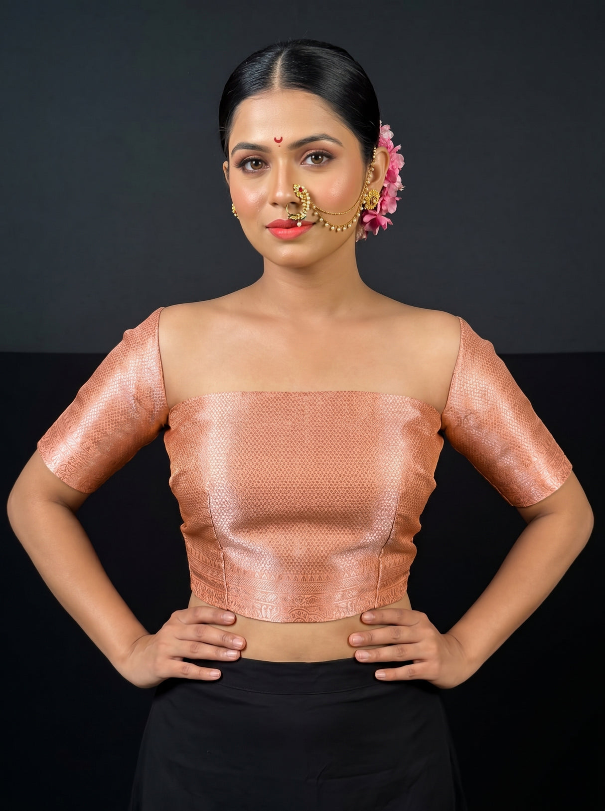 MIMOSA Peach Kanjivaram Art Silk Saree β blouse close-up