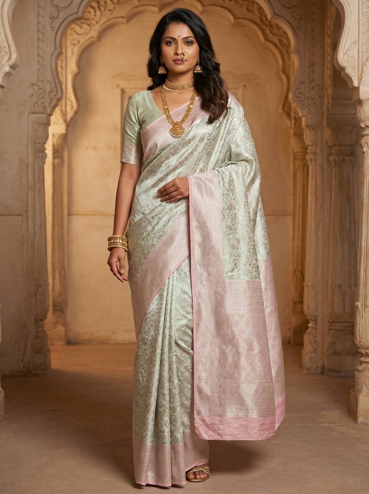 MIMOSA Pink Kanjivaram Art Silk Saree β full view