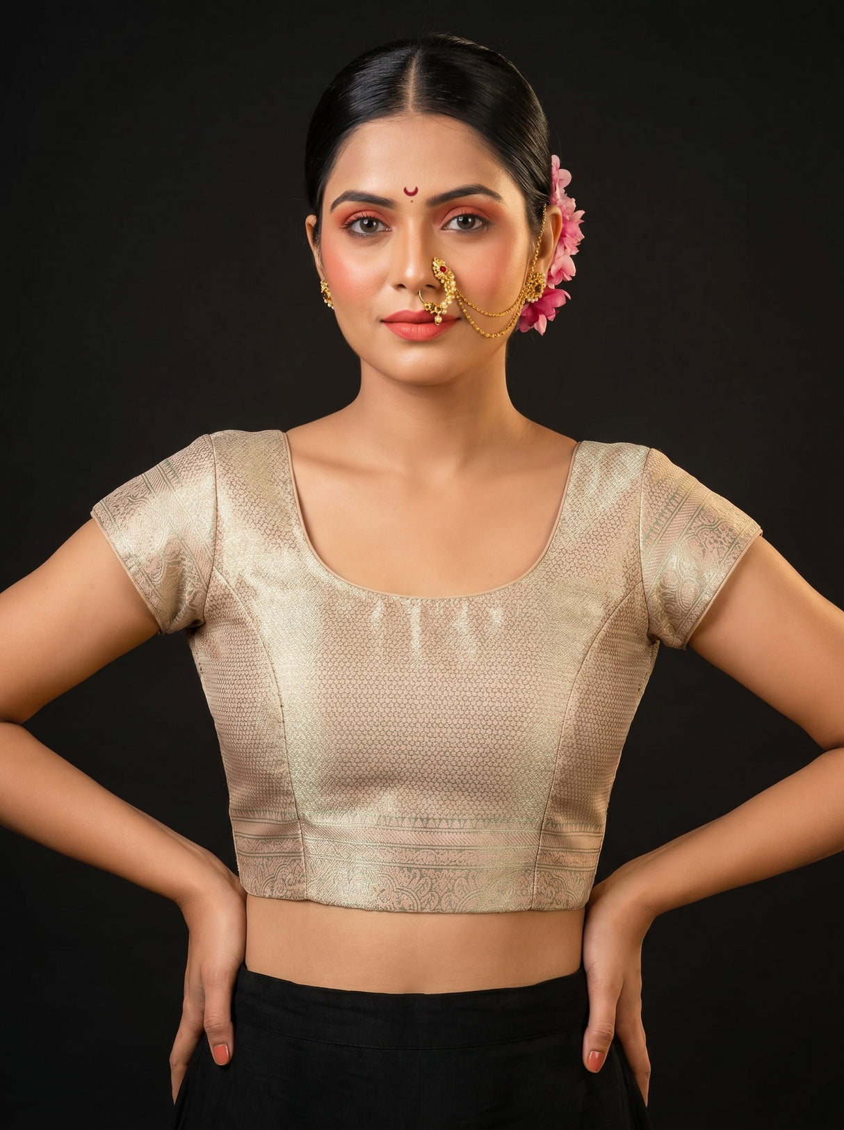 MIMOSA Pink Kanjivaram Art Silk Saree β blouse close-up