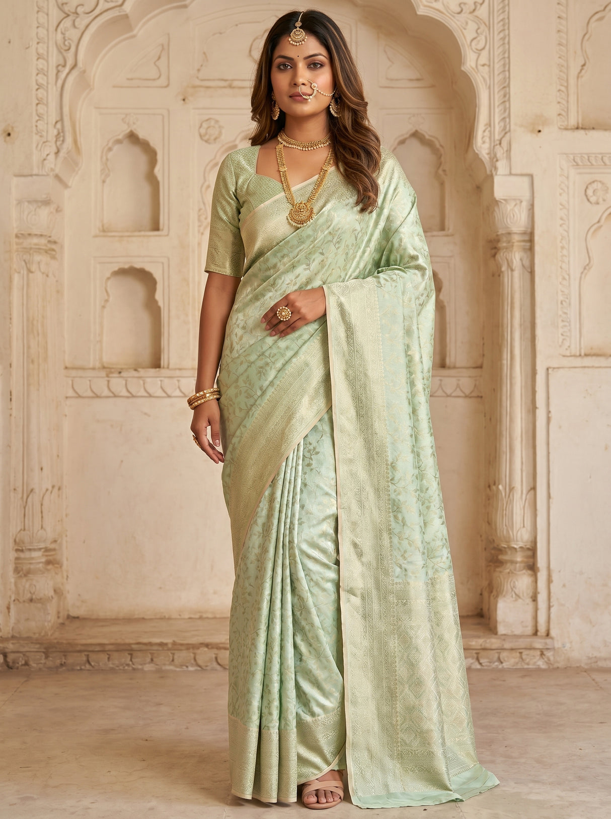 MIMOSA Pista Kanjivaram Art Silk Saree β full view