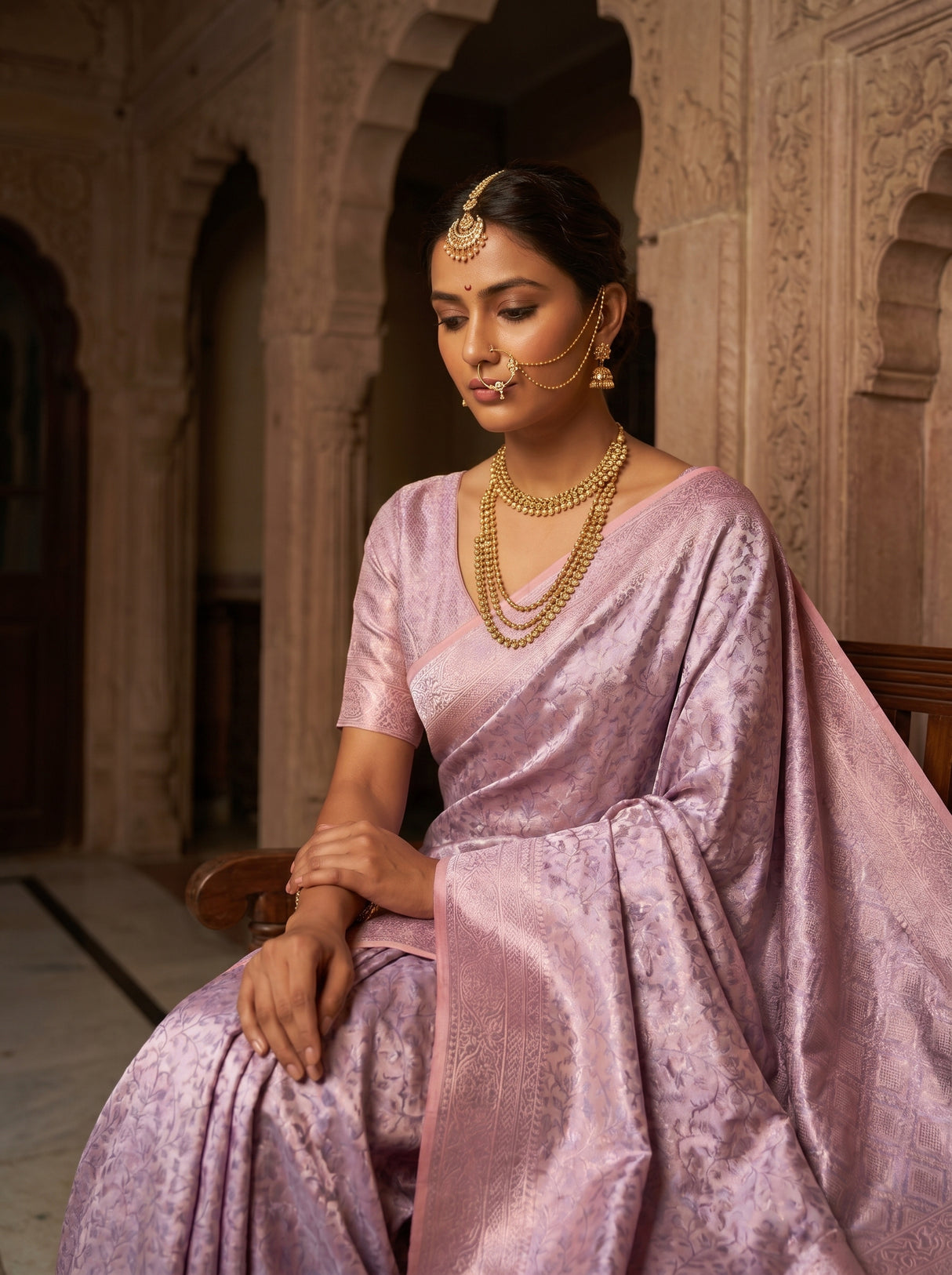 MIMOSA Violet Kanjivaram Art Silk Saree β pose 8 styling detail