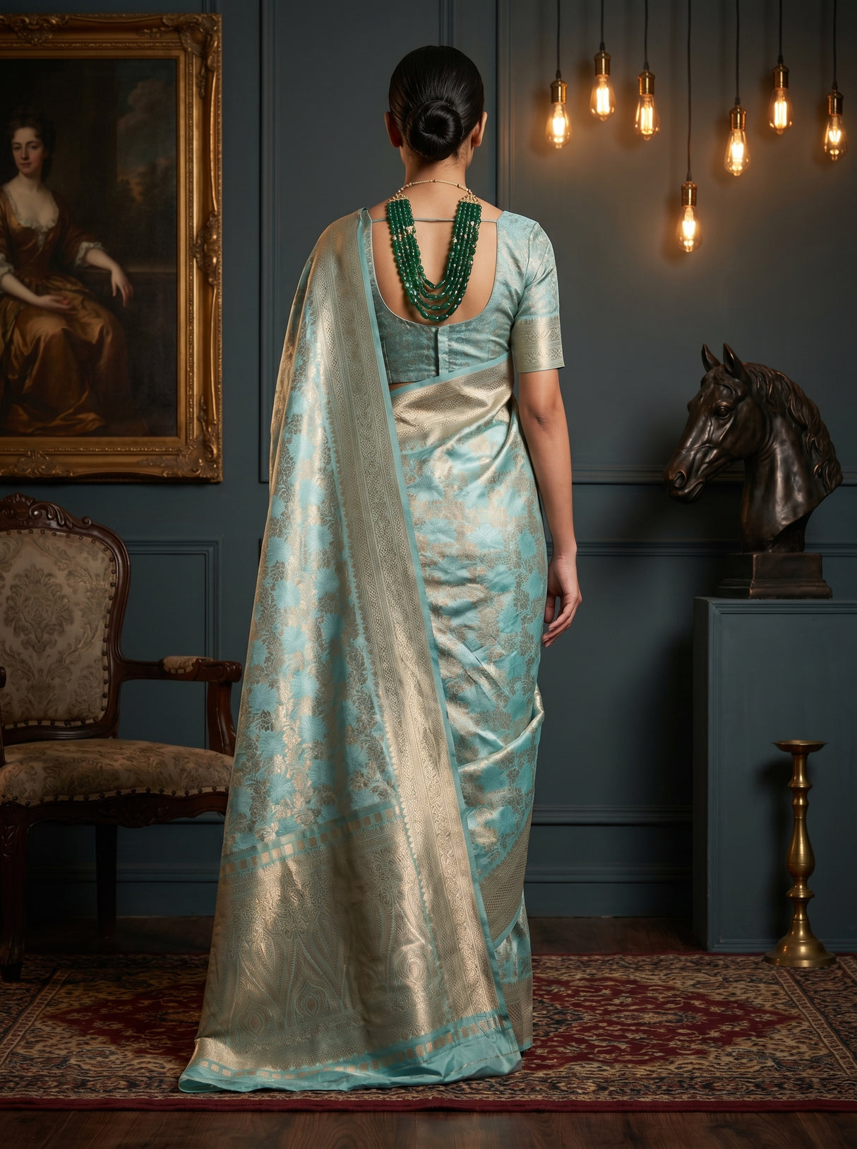 MIMOSA Ananda Kanjivaram Art Silk Saree β close-up of blouse and necklace