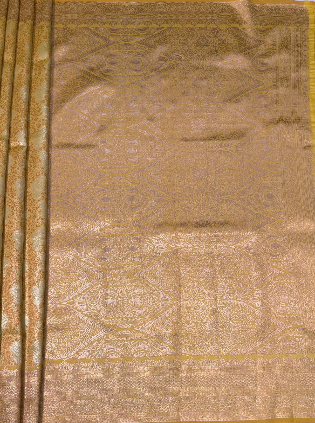 MIMOSA Mustard Kanjivaram Art Silk Saree β pallu and zari work detail