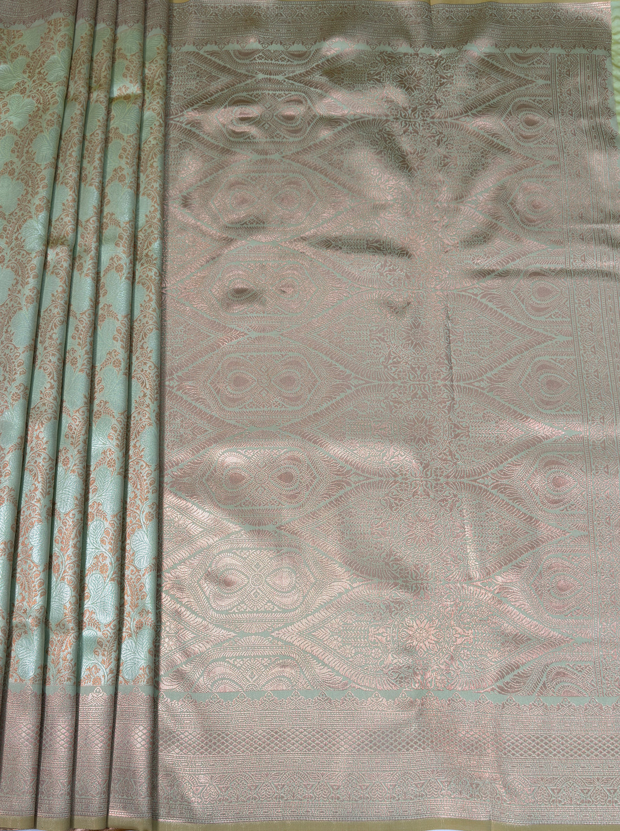 MIMOSA Olive Kanjivaram Art Silk Saree β pallu and zari work detail