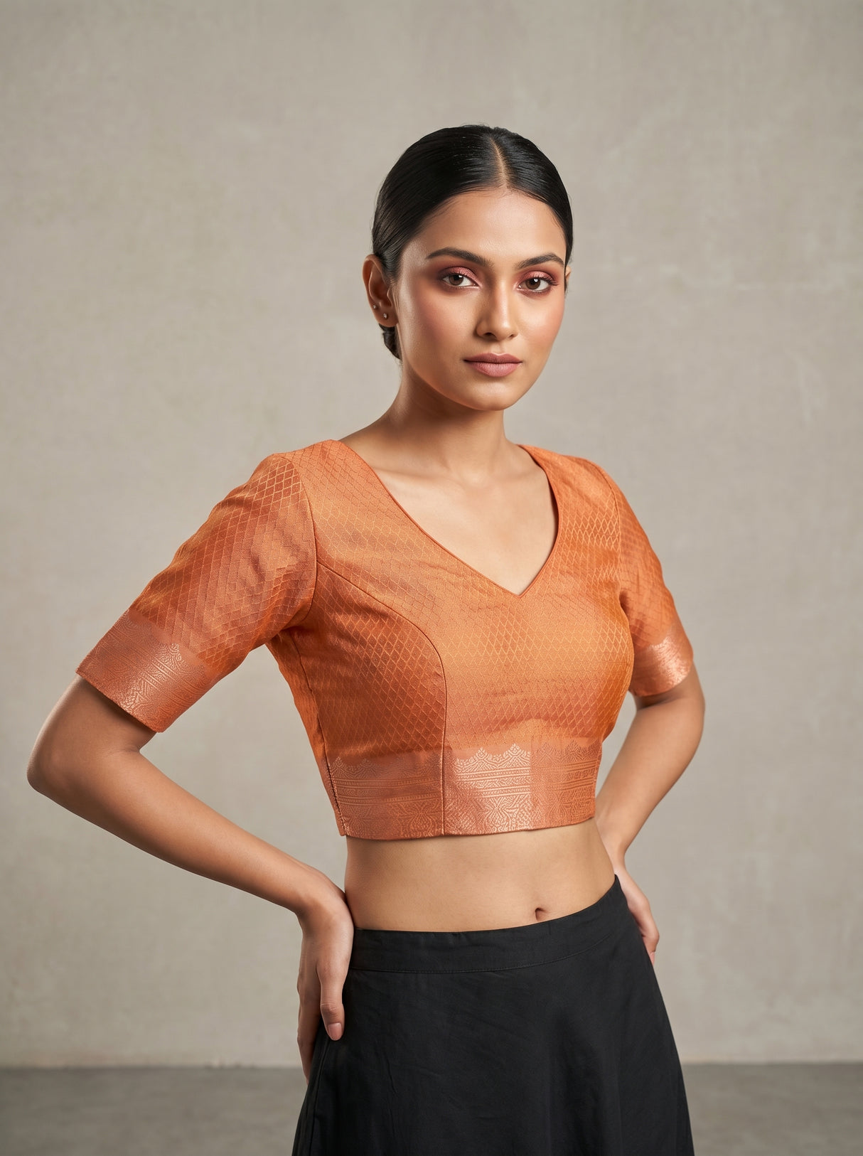 MIMOSA Orange Kanjivaram Art Silk Saree β blouse close-up