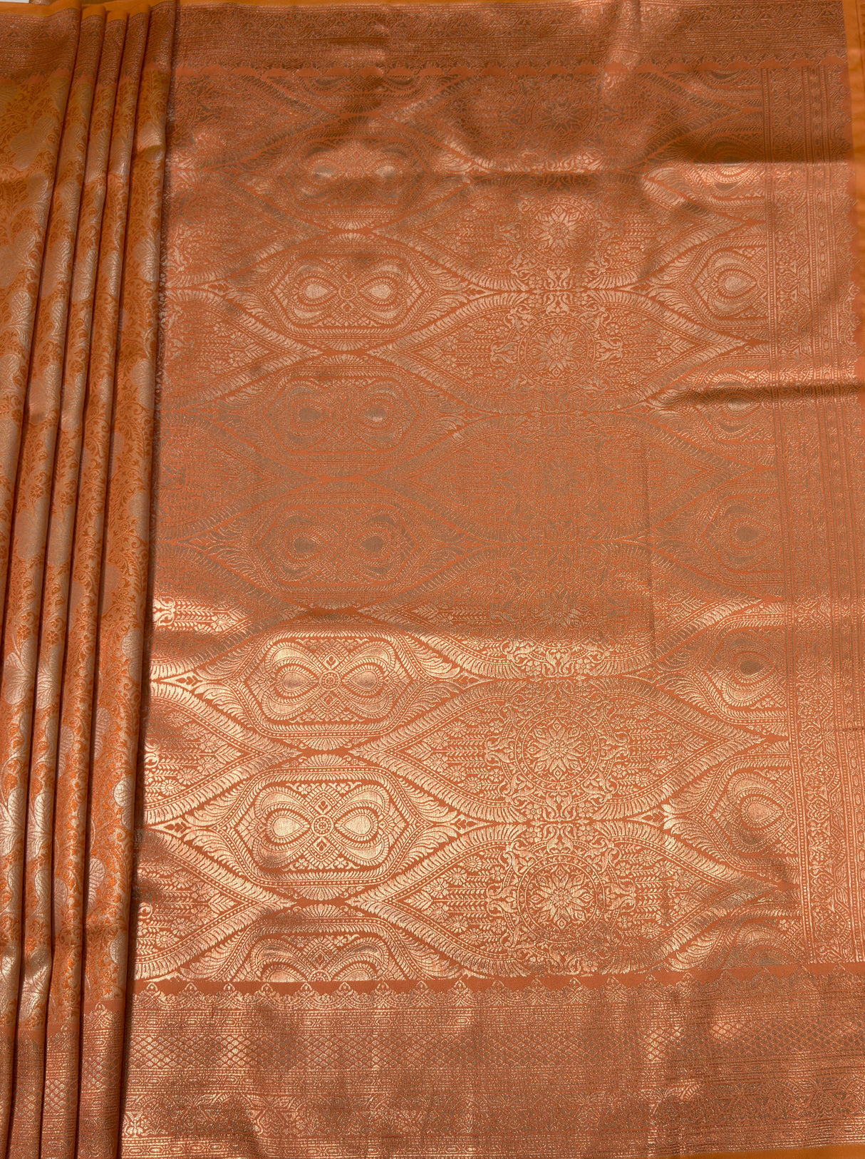 MIMOSA Orange Kanjivaram Art Silk Saree β pallu and zari work detail