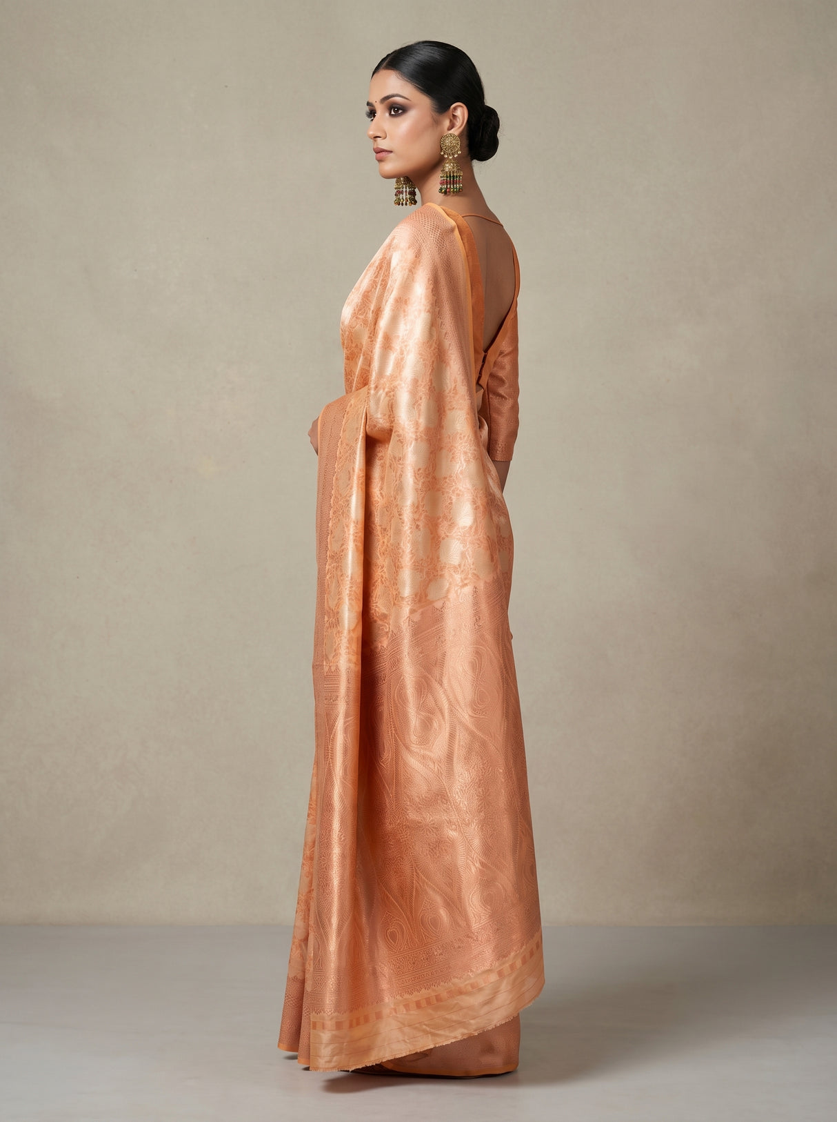 MIMOSA Peach Kanjivaram Art Silk Saree β detail of fabric and border