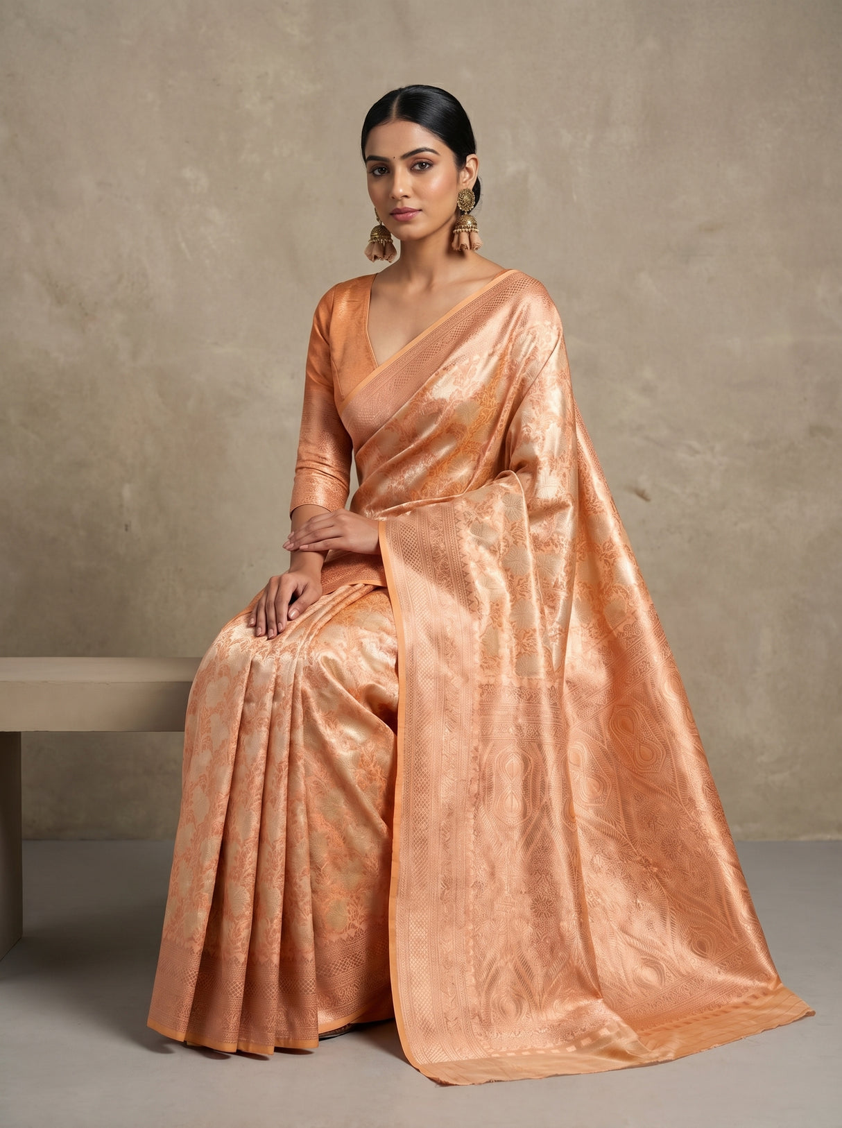 MIMOSA Peach Kanjivaram Art Silk Saree β view of the pallu drape