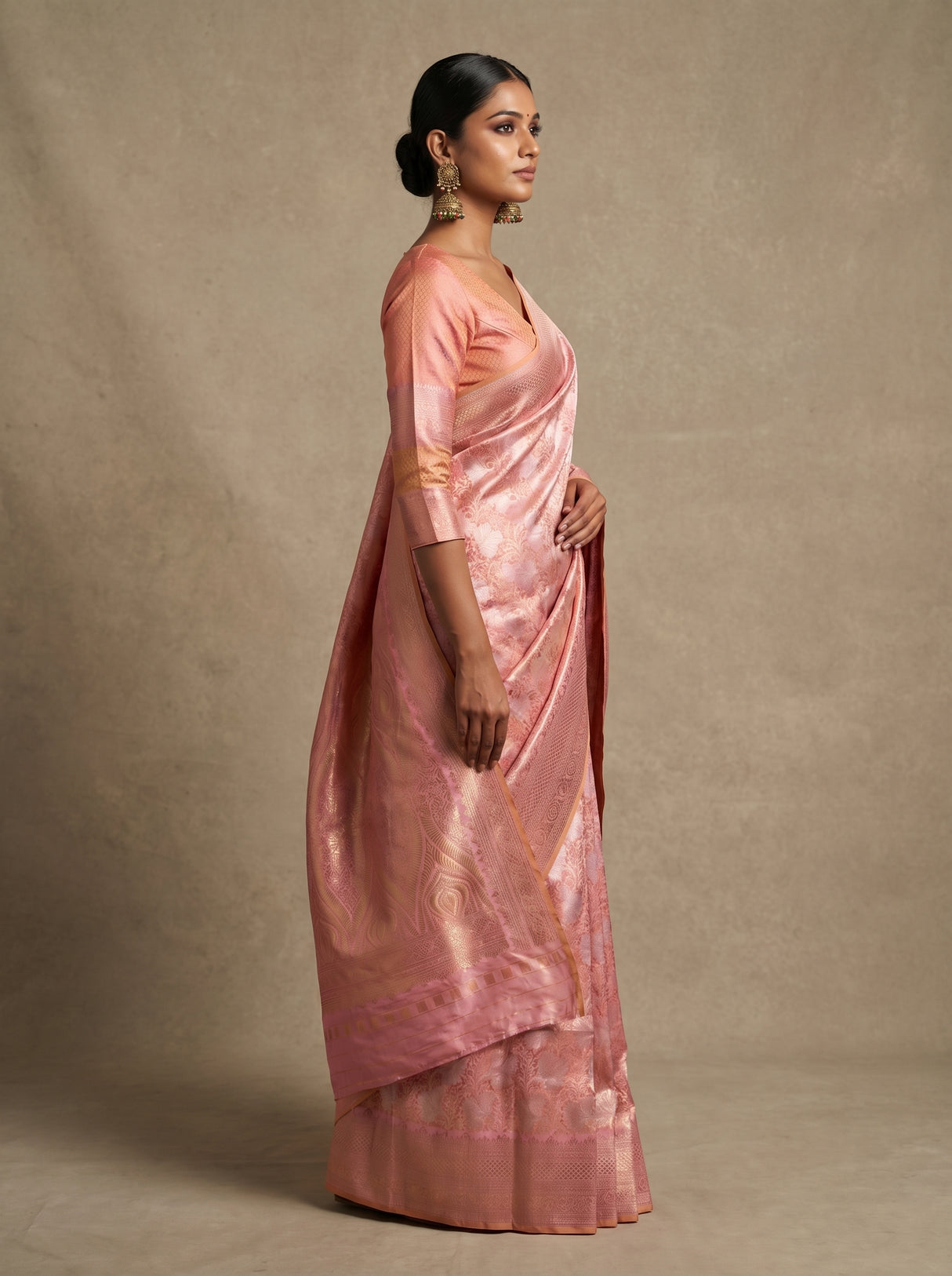 MIMOSA Pink Kanjivaram Art Silk Saree β detail of fabric and border