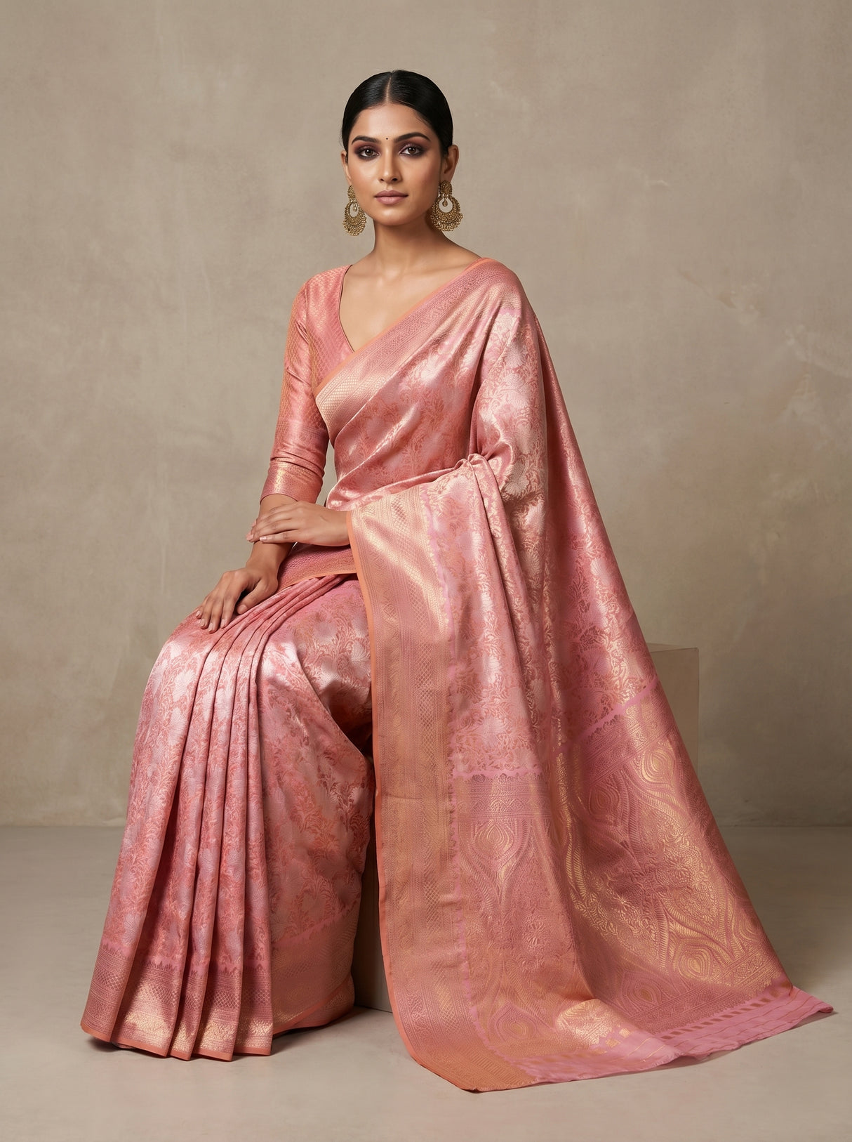 MIMOSA Pink Kanjivaram Art Silk Saree β view of the pallu drape