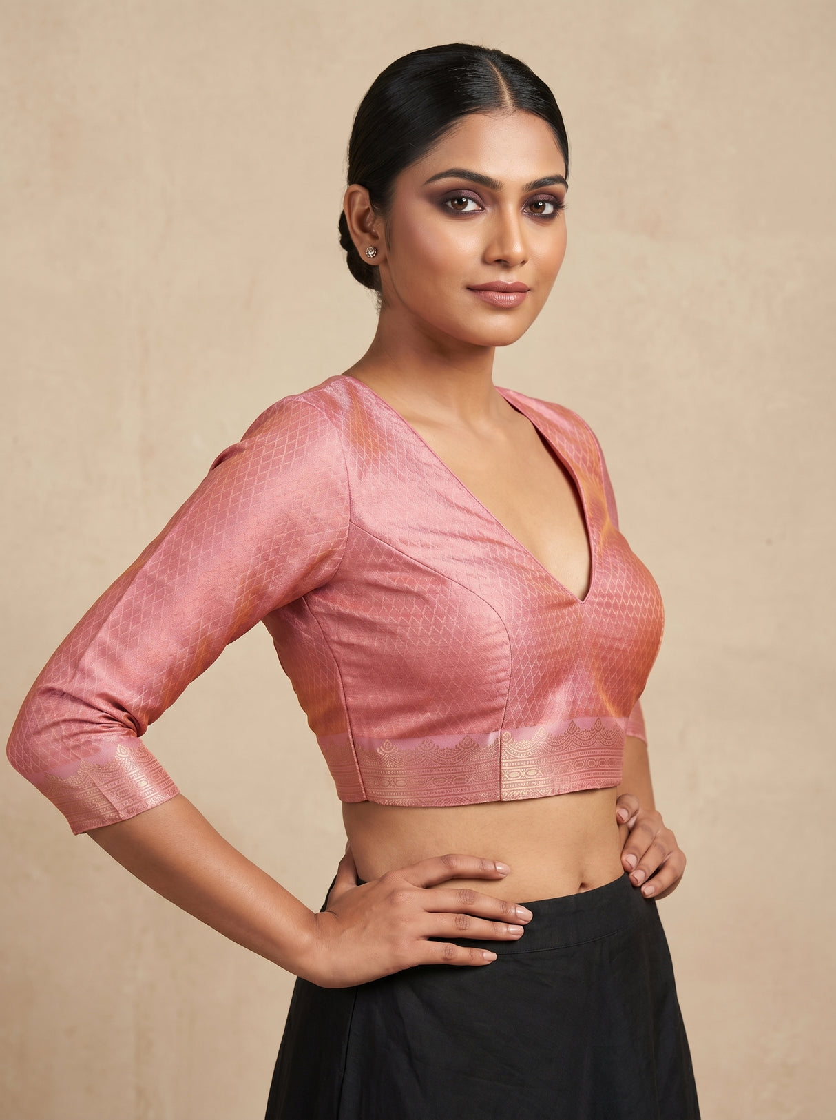 MIMOSA Pink Kanjivaram Art Silk Saree β blouse close-up