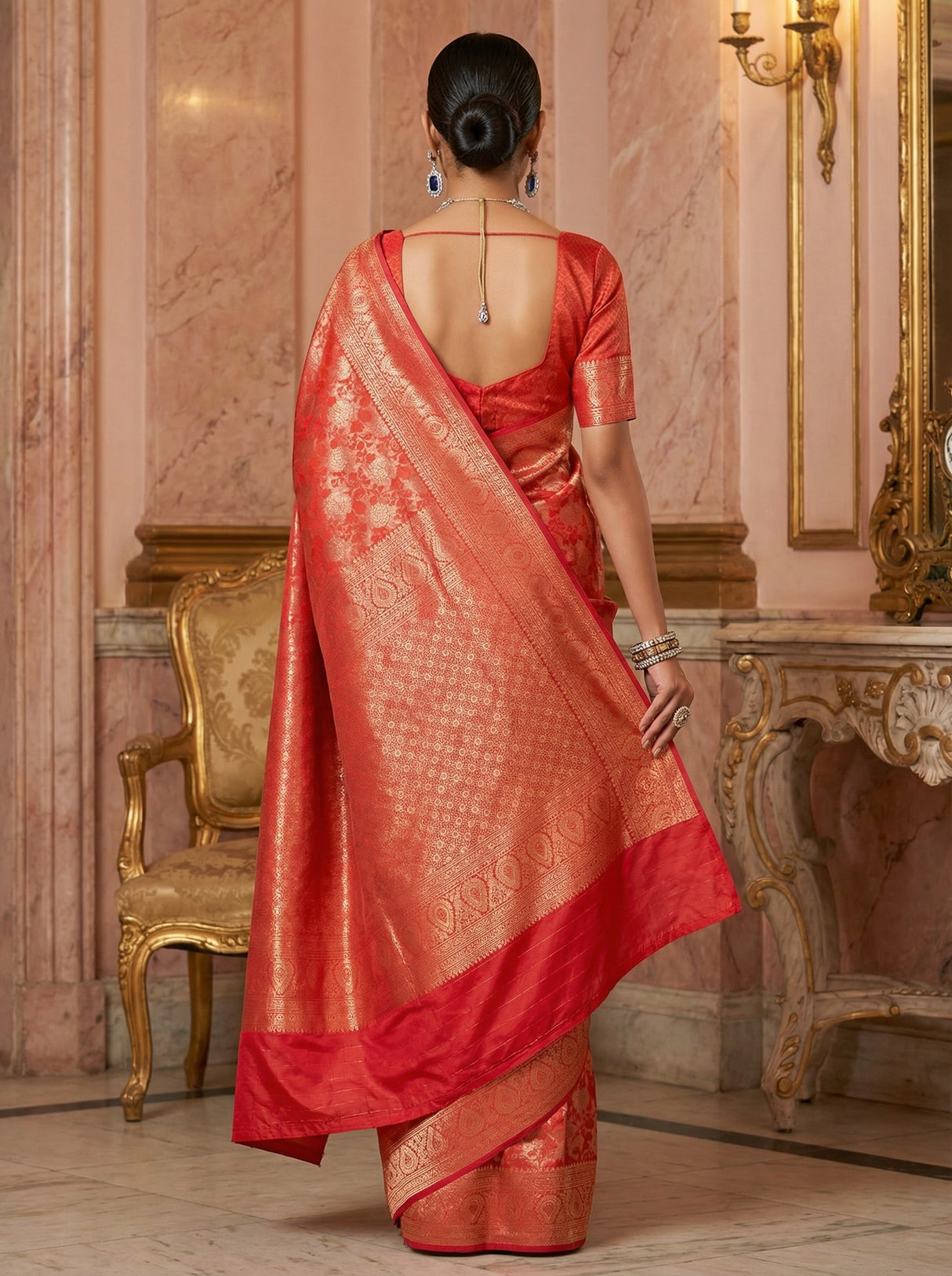 MIMOSA Strawberry Kanjivaram Art Silk Saree β Close-up of Draped Fabric