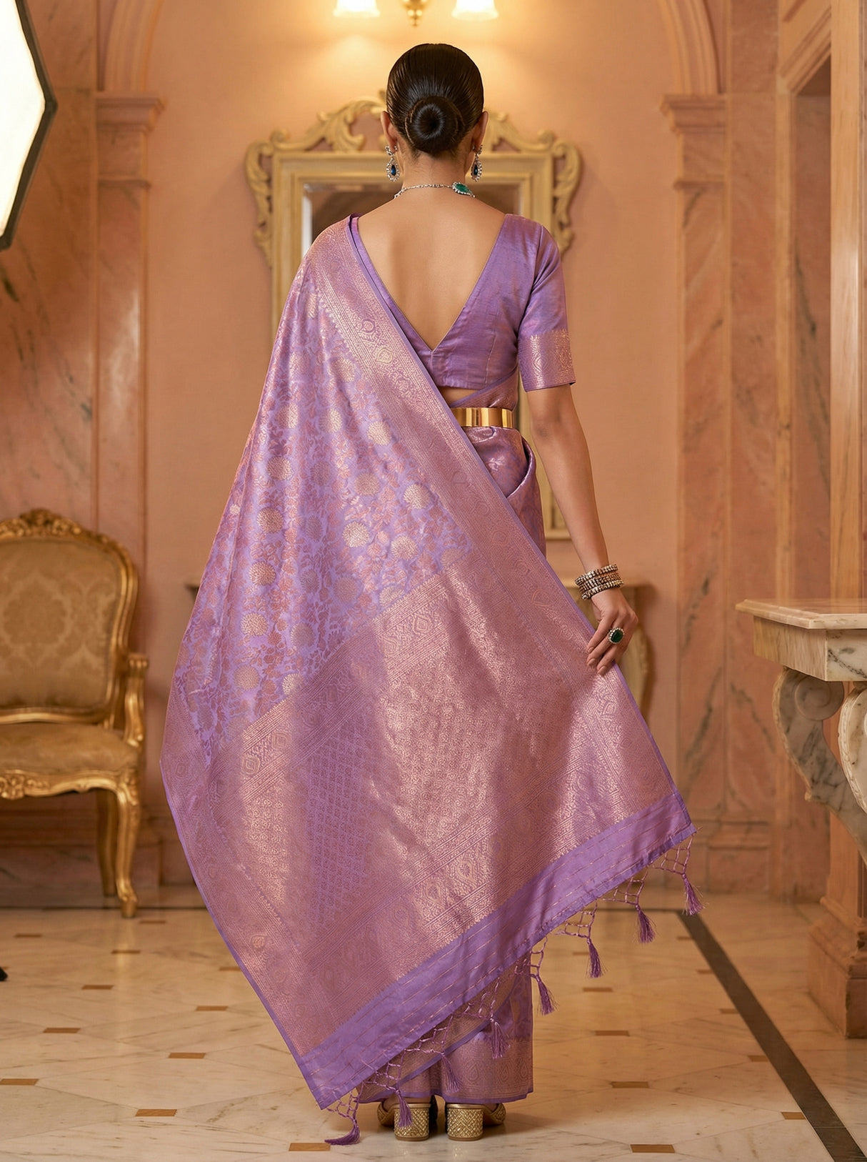 MIMOSA Violet Kanjivaram Art Silk Saree β Side View