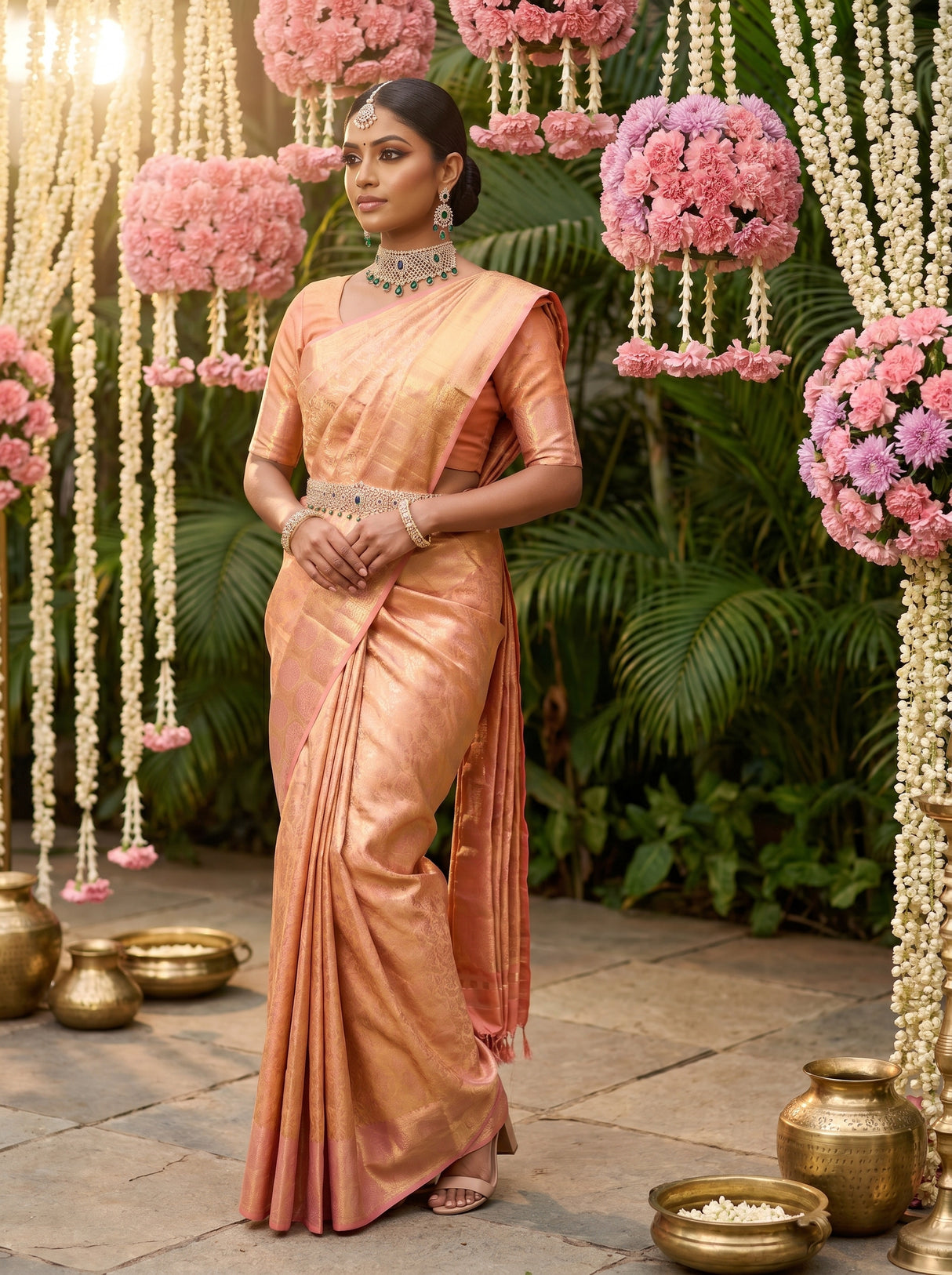 MIMOSA Peach Kanjivaram Art Silk Saree β close-up of the pallu and border pattern
