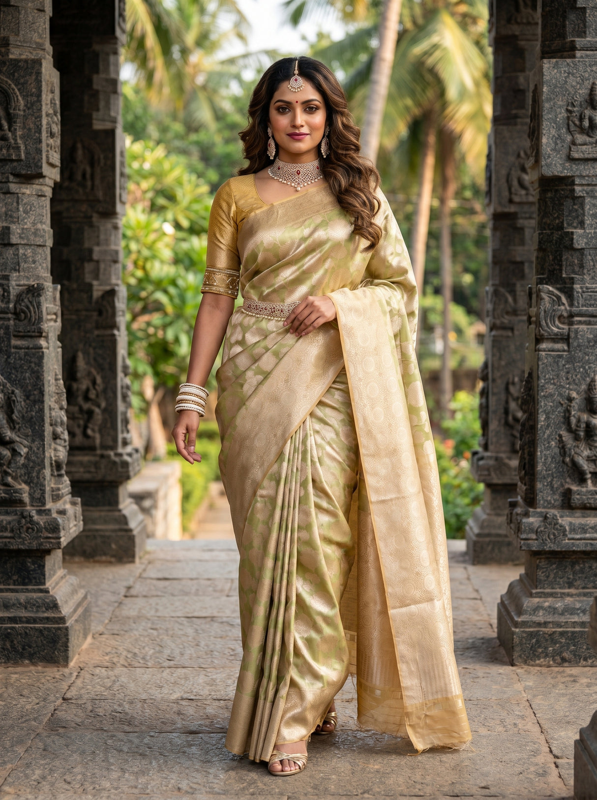 MIMOSA Olive Kanjivaram Art Silk Saree β border and body detail