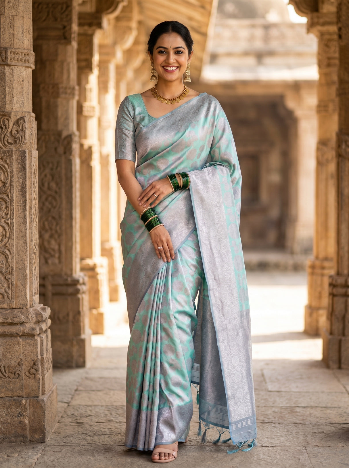 MIMOSA Rama Kanjivaram Art Silk Saree β full view