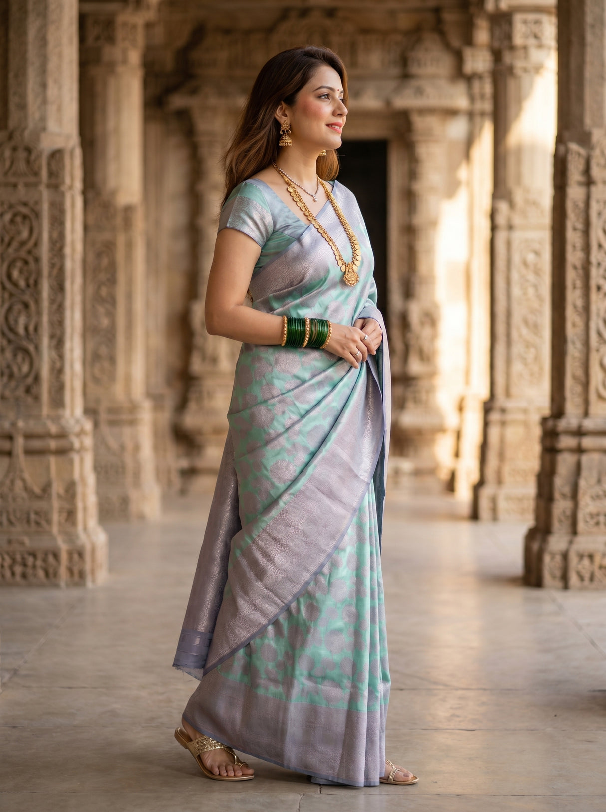 MIMOSA Rama Kanjivaram Art Silk Saree β border and body detail