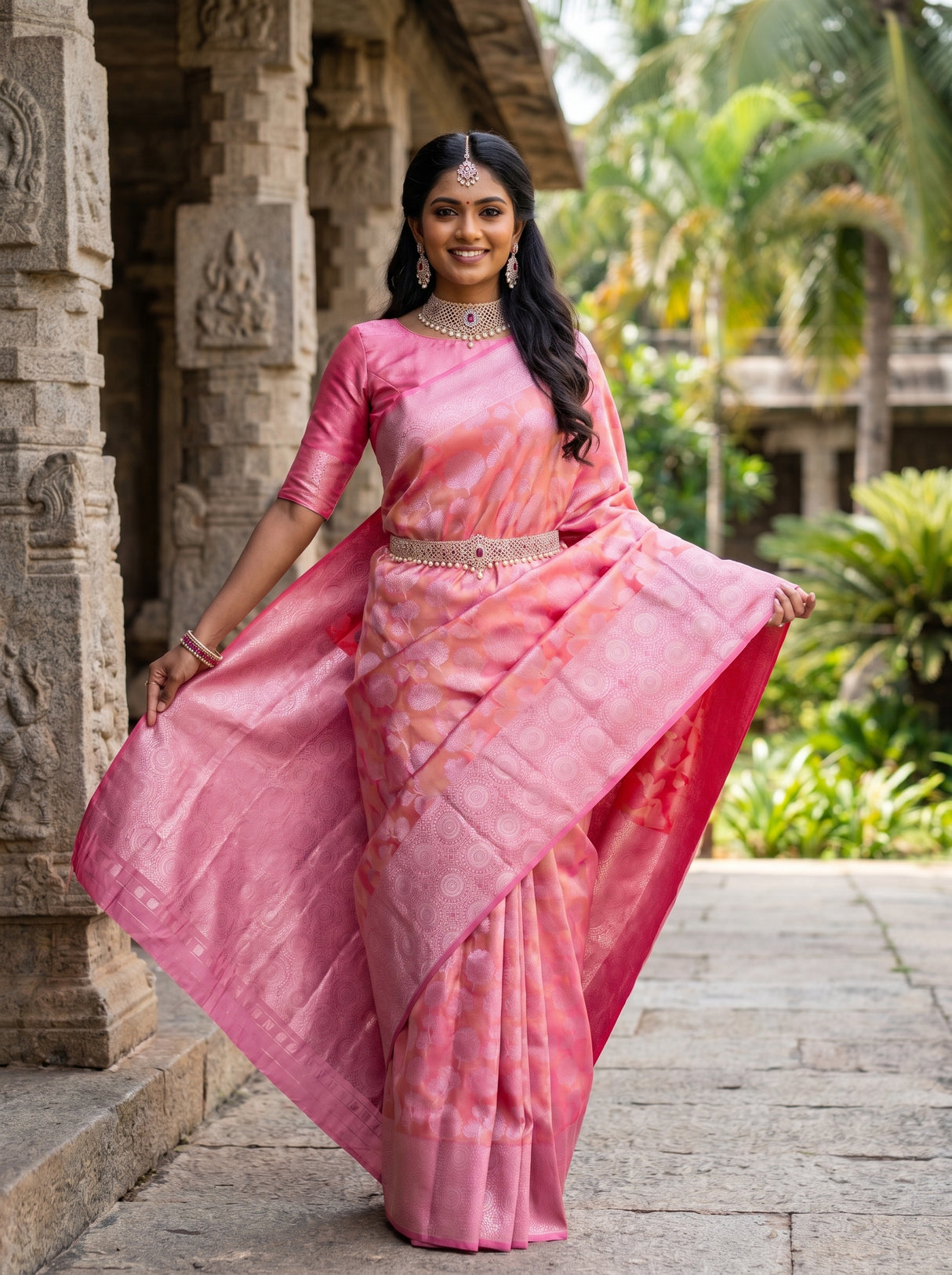 MIMOSA Strawberry Kanjivaram Art Silk Saree β pose 6 styling detail