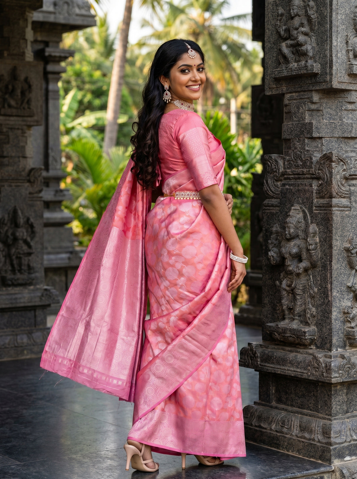 MIMOSA Strawberry Kanjivaram Art Silk Saree β pose 9 styling detail