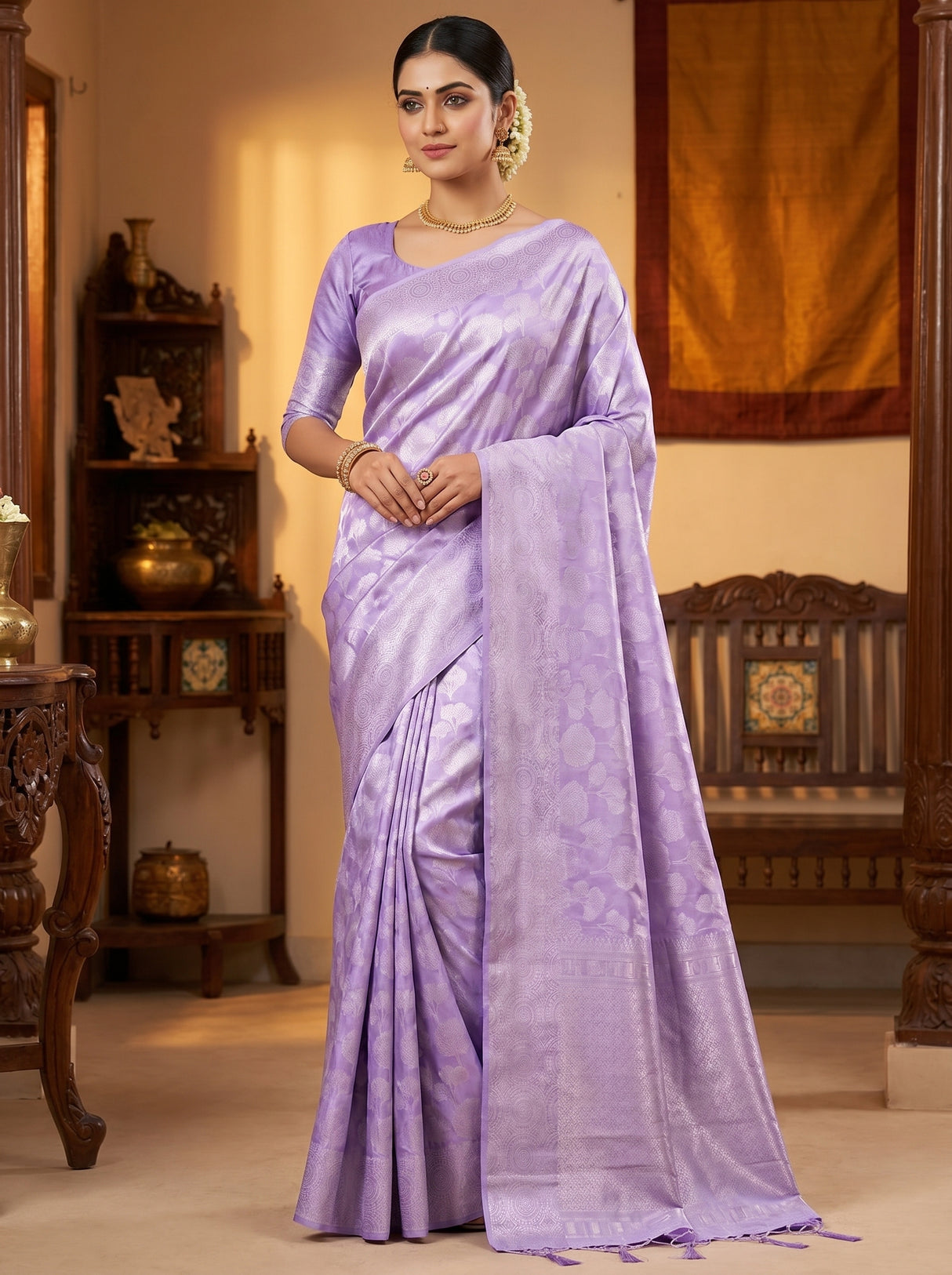 MIMOSA Violet Kanjivaram Art Silk Saree β full view
