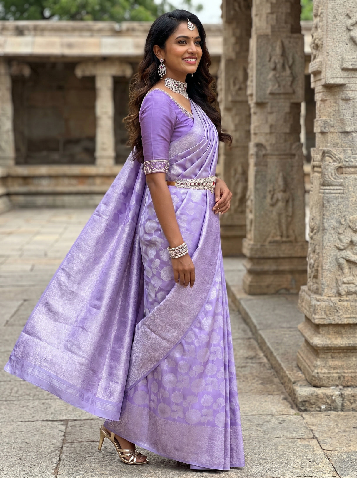 MIMOSA Violet Kanjivaram Art Silk Saree β border and body detail