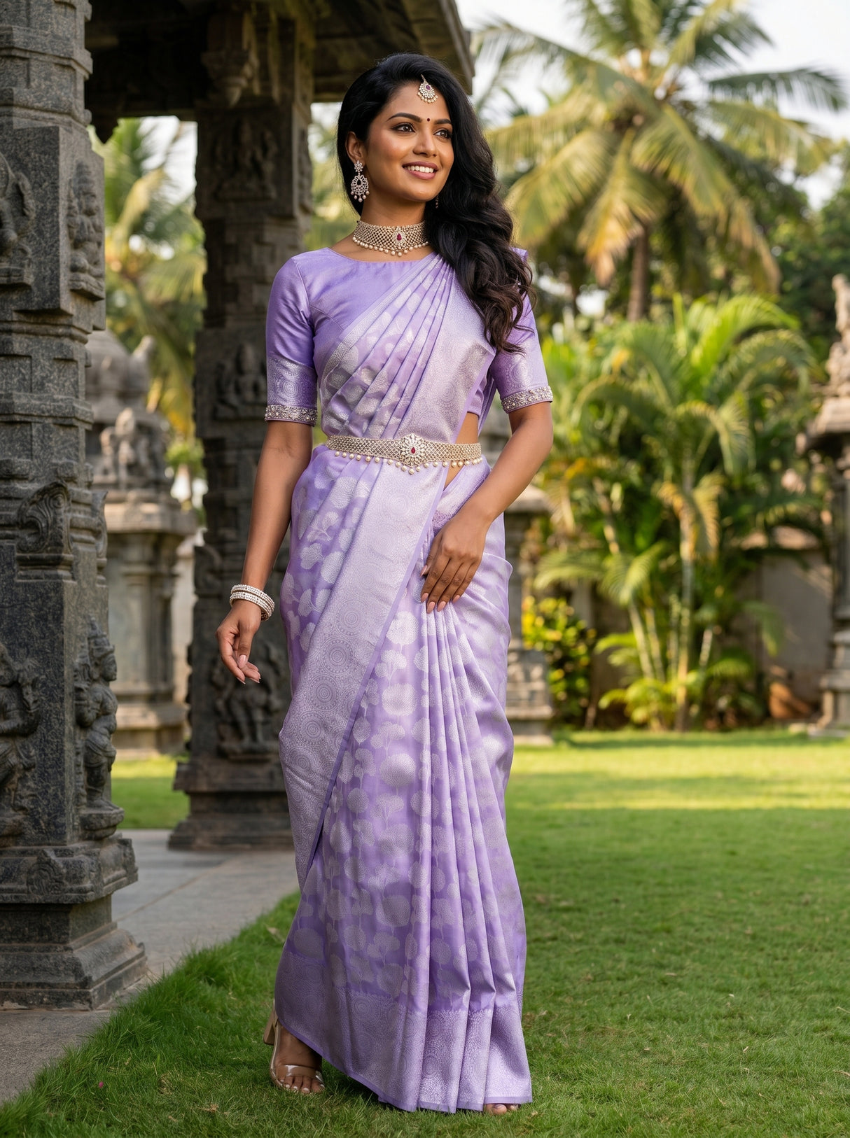MIMOSA Violet Kanjivaram Art Silk Saree β pose 5 styling detail