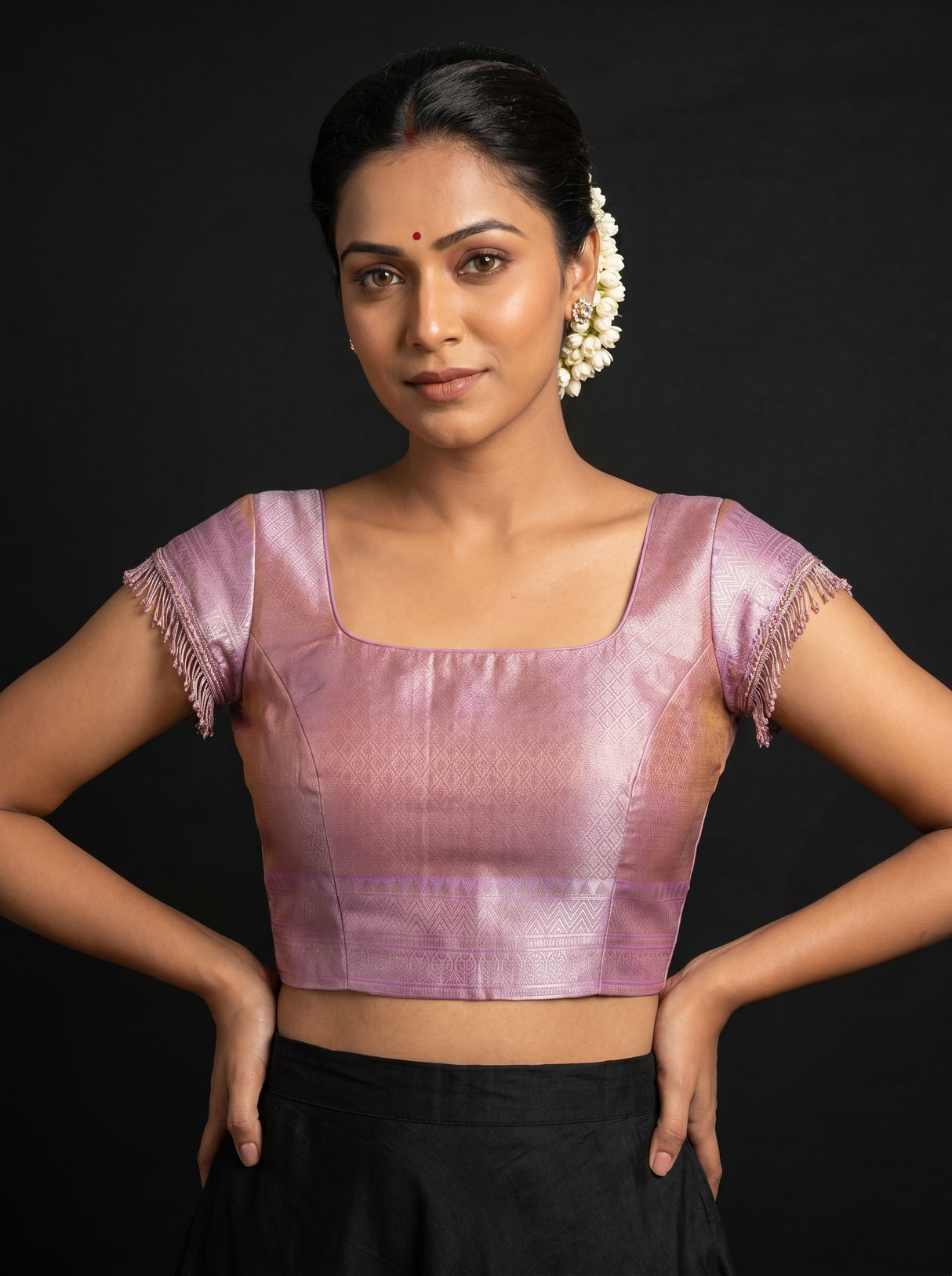 MIMOSA Pink Kanjivaram Art Silk Saree — detail of fabric texture