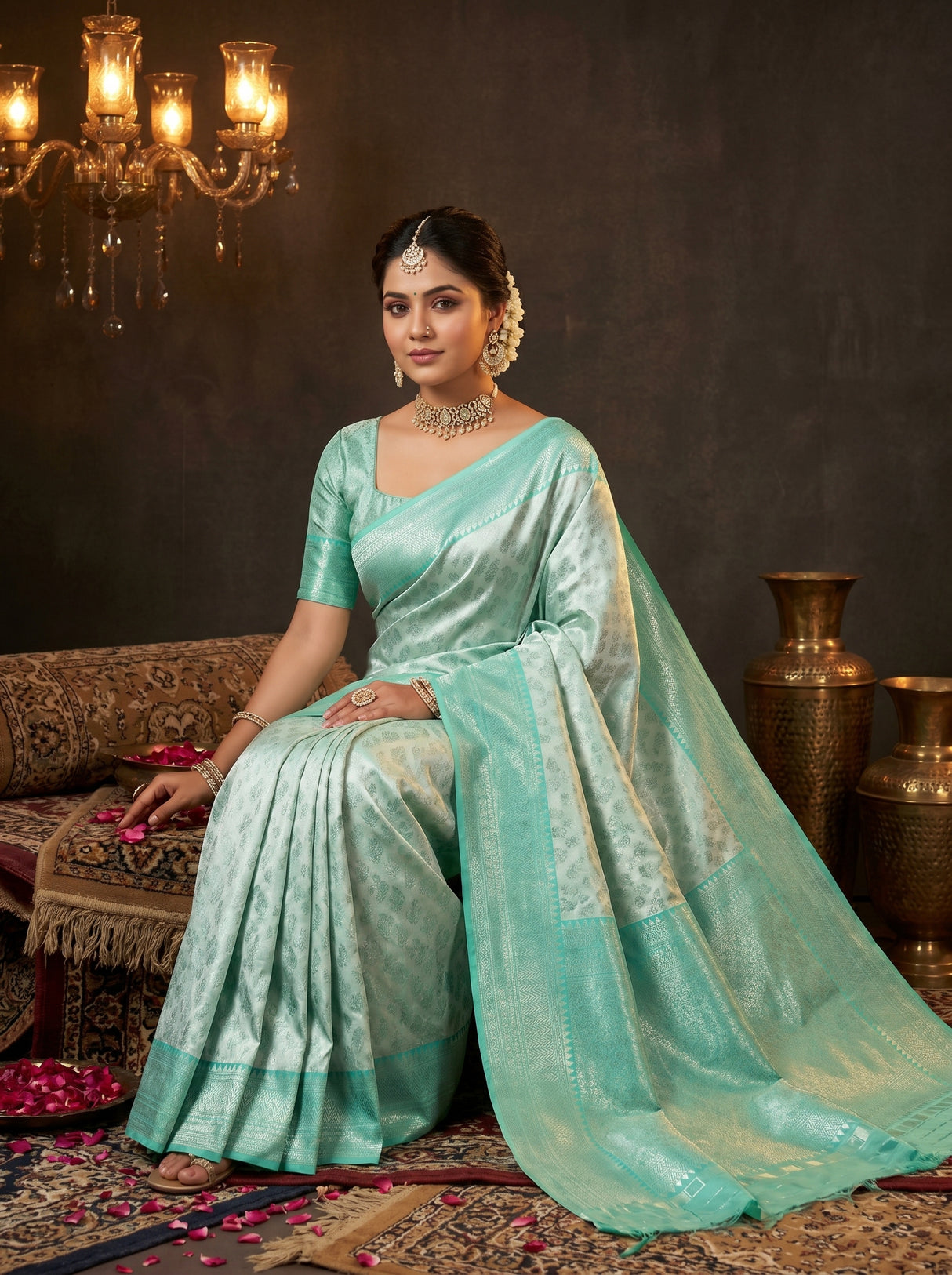 MIMOSA Rama Kanjivaram Art Silk Saree — mid-section showing drape and bangles
