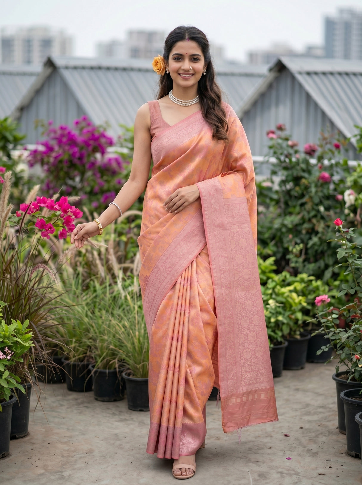MIMOSA Peach Saree Saree — pose 6 styling detail