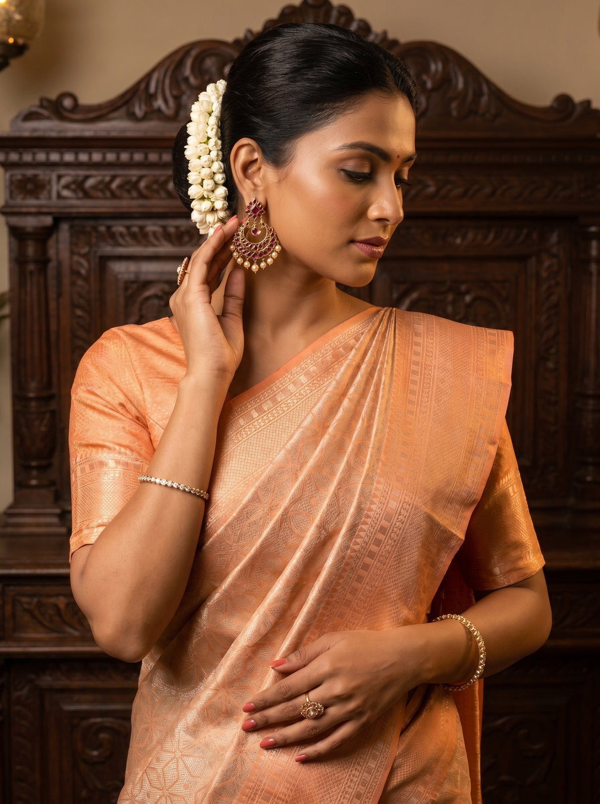 MIMOSA Chikoo Kanjivaram Art Silk Saree — pose 10 styling detail