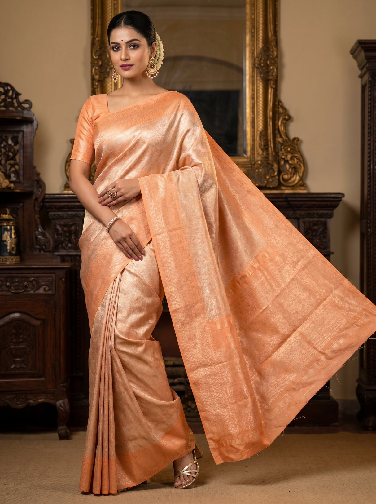 MIMOSA Chikoo Kanjivaram Art Silk Saree — pose 6 styling detail