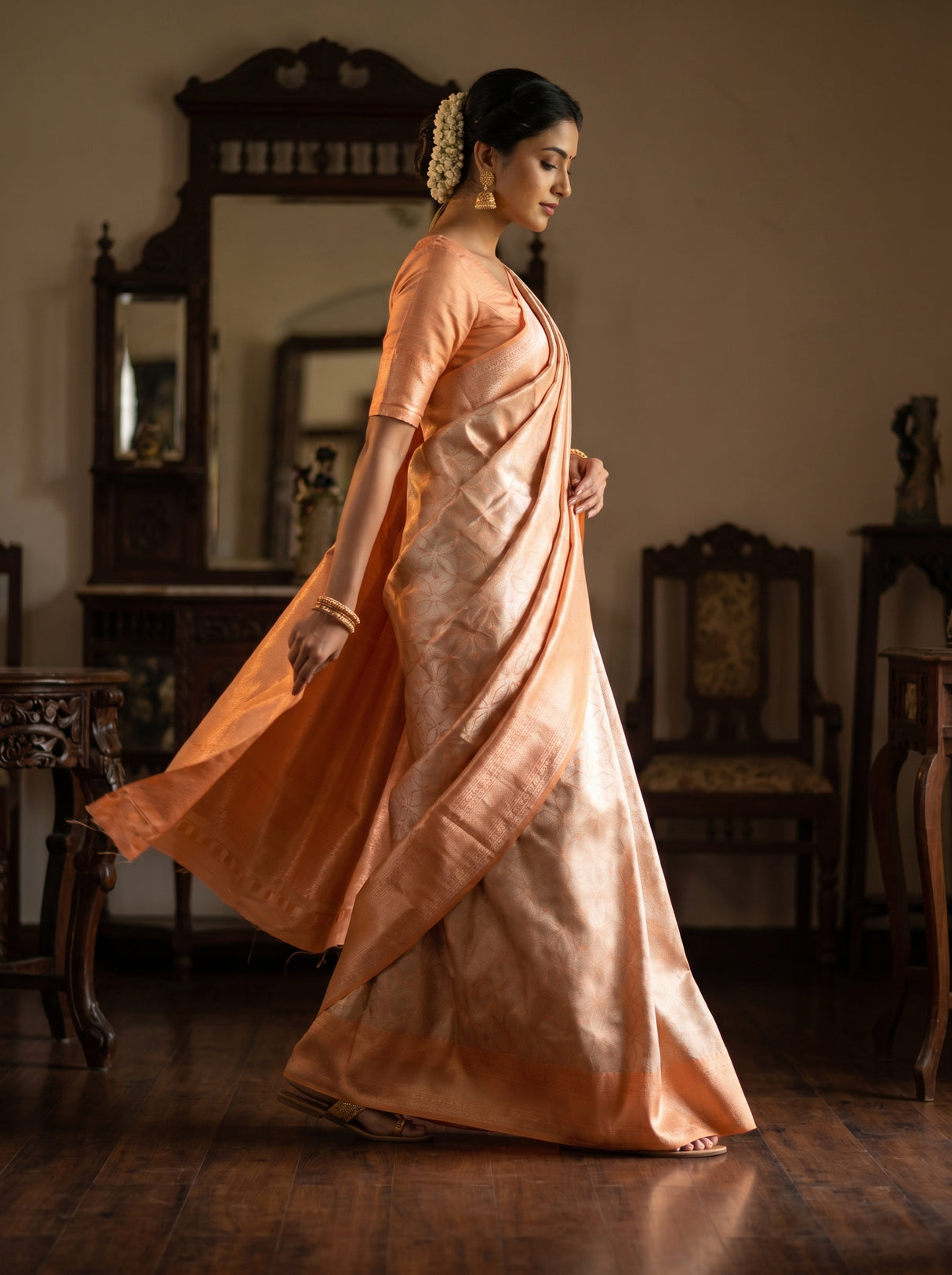 MIMOSA Chikoo Kanjivaram Art Silk Saree — pose 7 styling detail