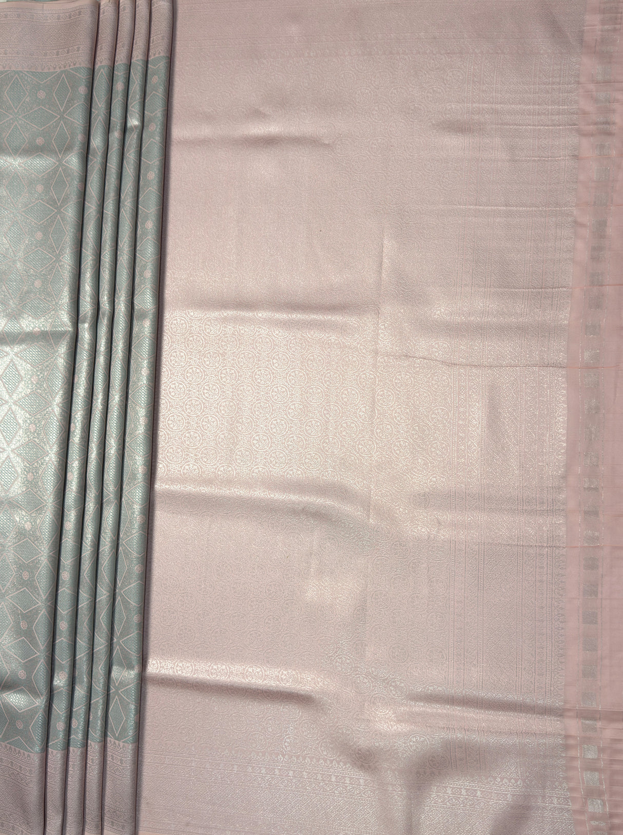 MIMOSA Grey Kanjivaram Art Silk Saree — pallu and zari work detail