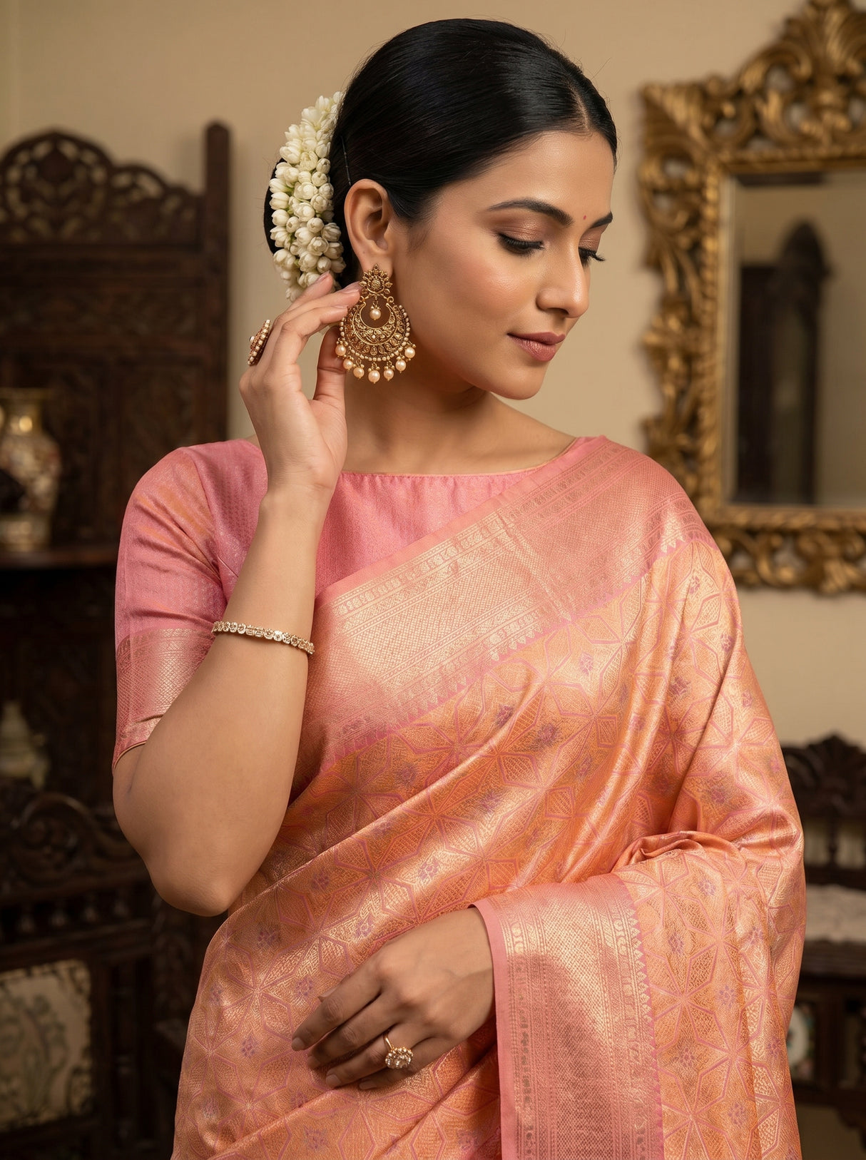 MIMOSA Peach Kanjivaram Art Silk Saree — pose 10 styling detail
