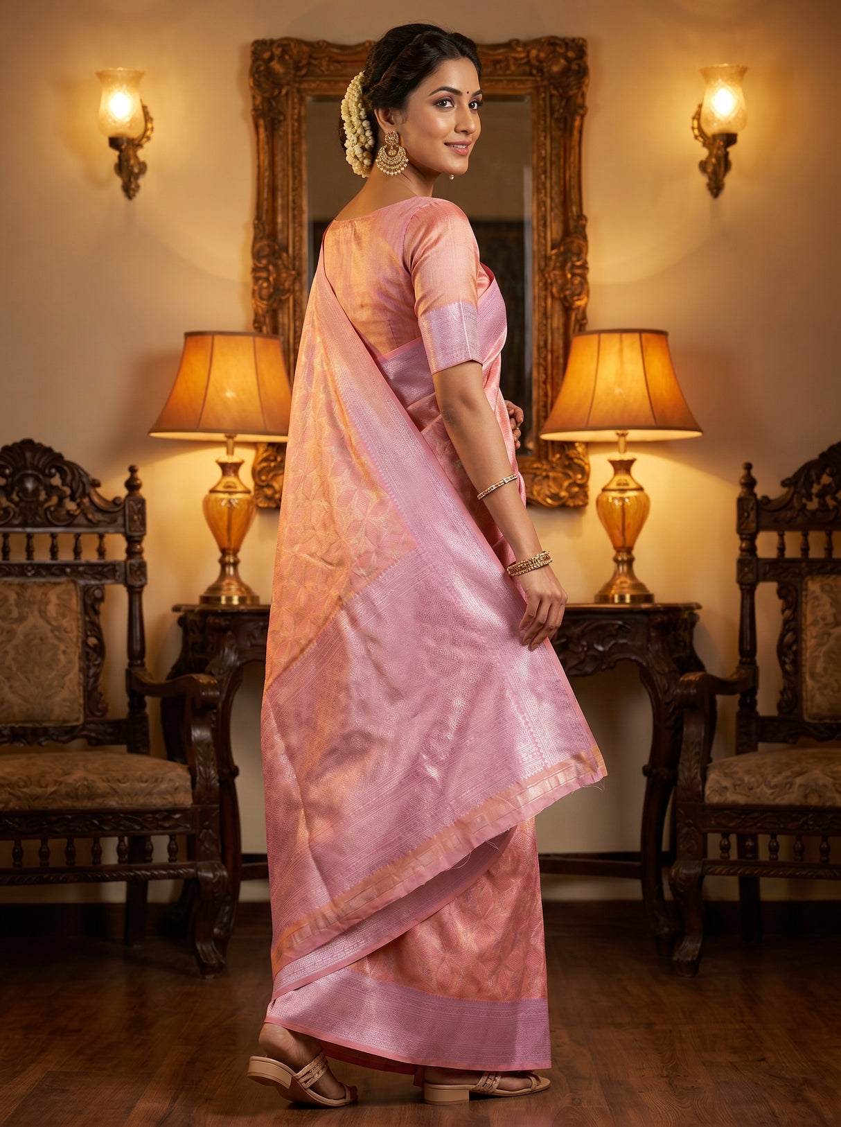 MIMOSA Pink Kanjivaram Art Silk Saree — pose 9 styling detail