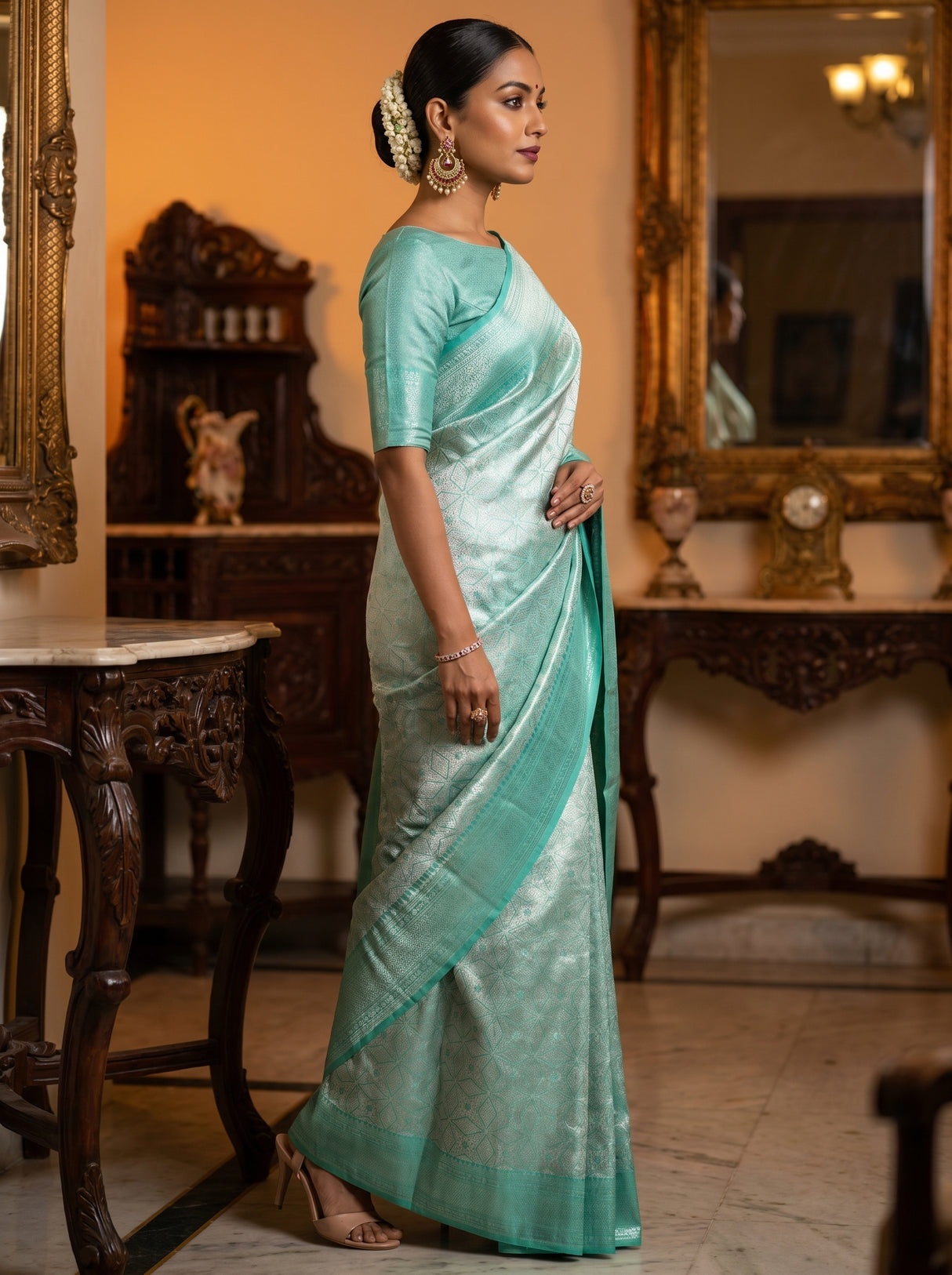 MIMOSA Rama Kanjivaram Art Silk Saree — detailed view of the border