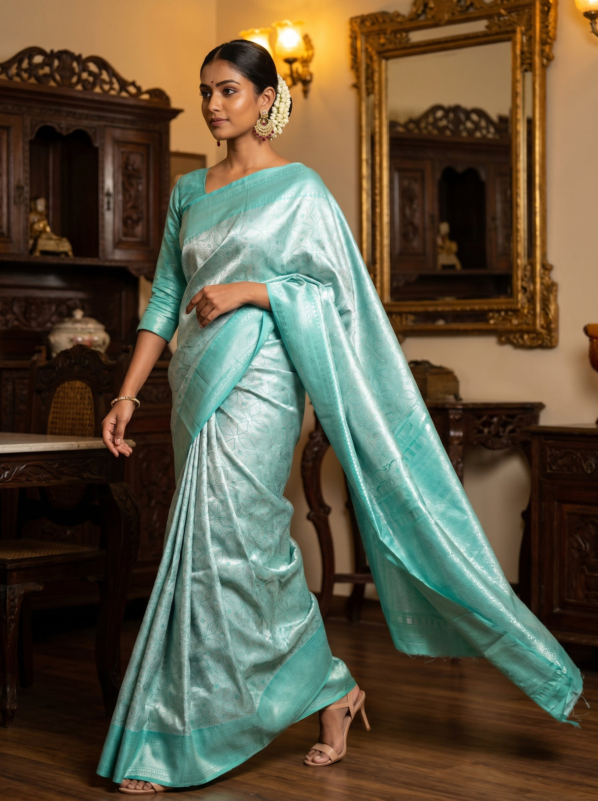 MIMOSA Rama Kanjivaram Art Silk Saree — pose 7 styling detail