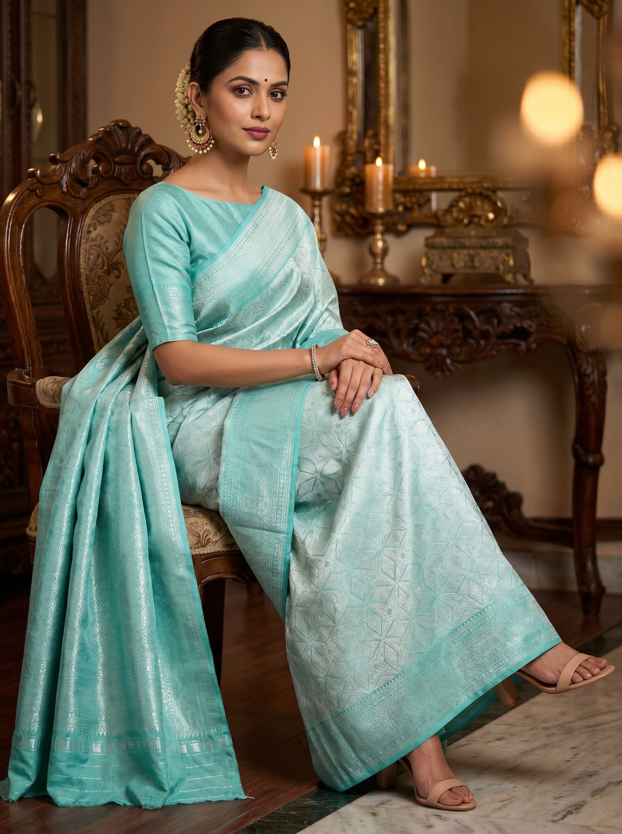 MIMOSA Rama Kanjivaram Art Silk Saree — pose 8 styling detail