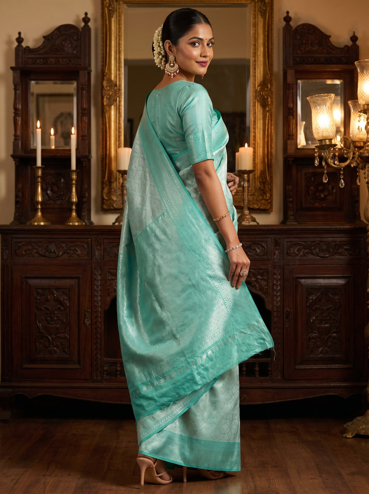 MIMOSA Rama Kanjivaram Art Silk Saree — pose 9 styling detail