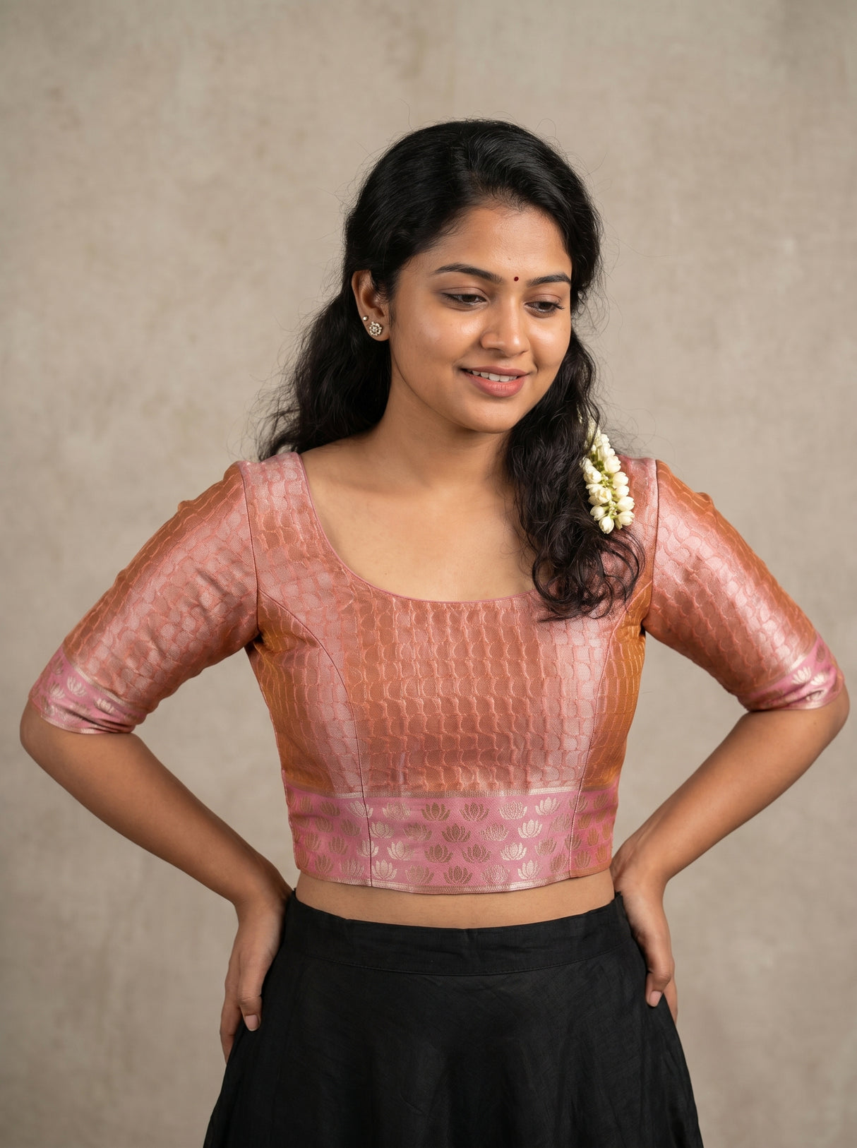 MIMOSA Peach Kanjivaram Art Silk Saree β blouse close-up