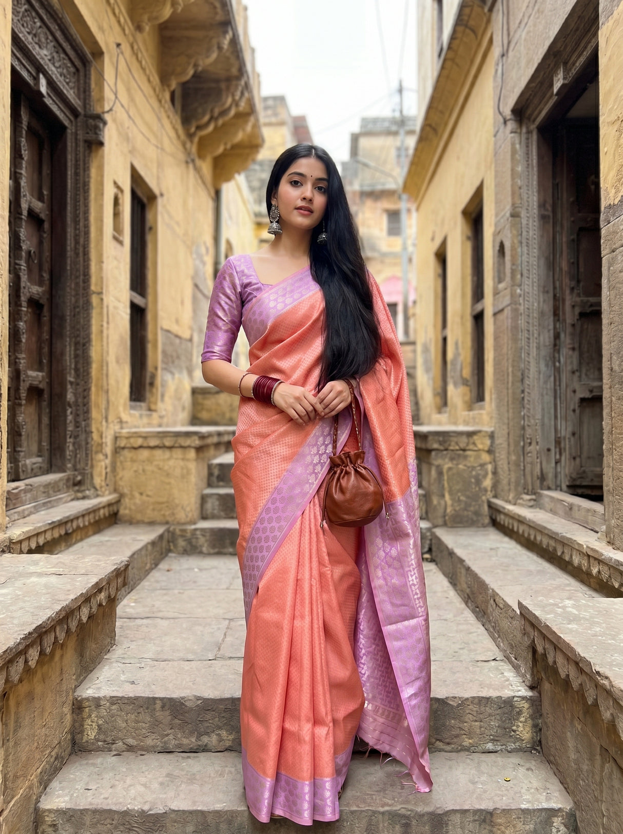 MIMOSA Pink Kanjivaram Art Silk Saree β full length view