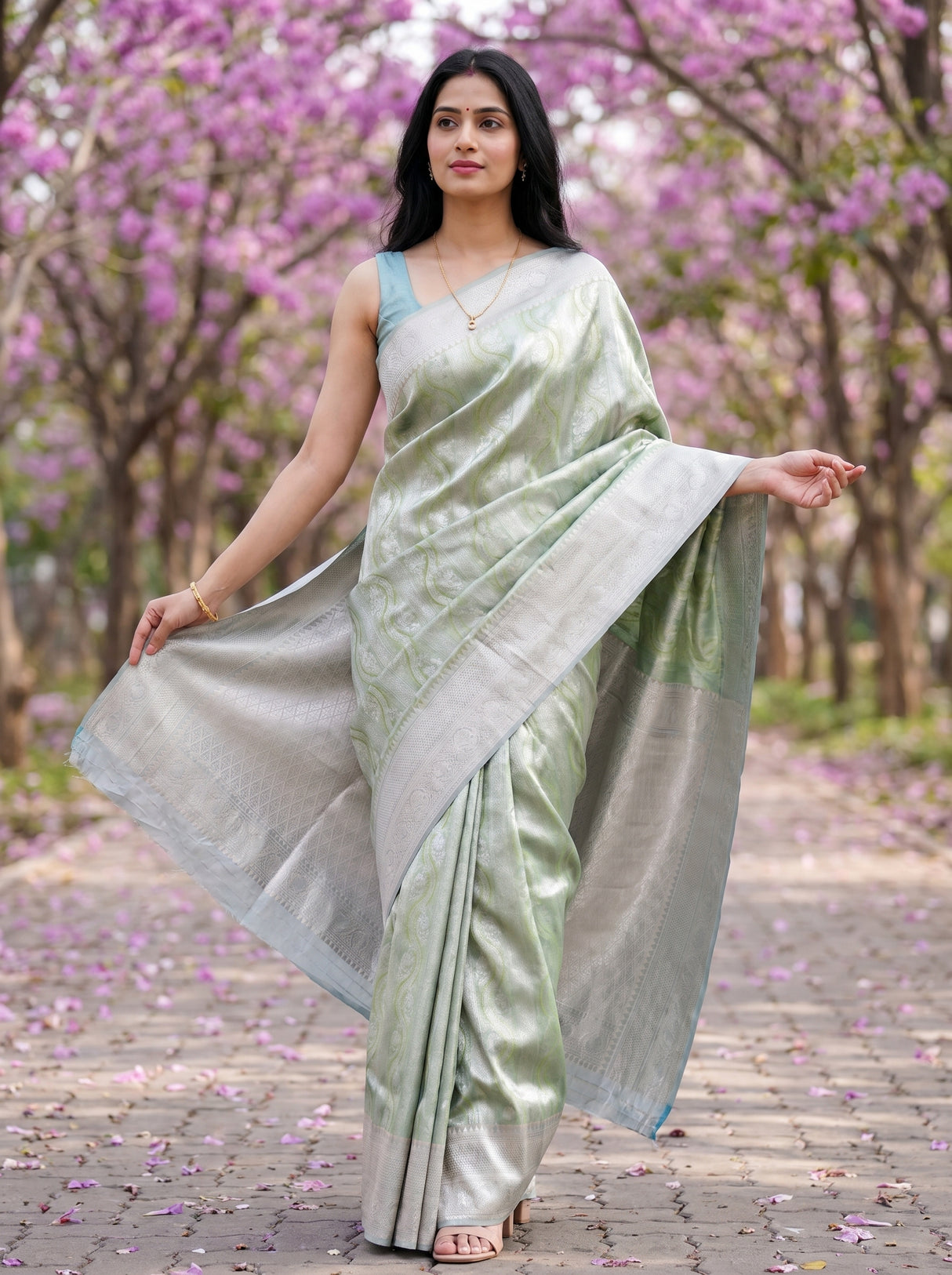 MIMOSA Olive Kanjivaram Art Silk Saree β pose 9 styling detail