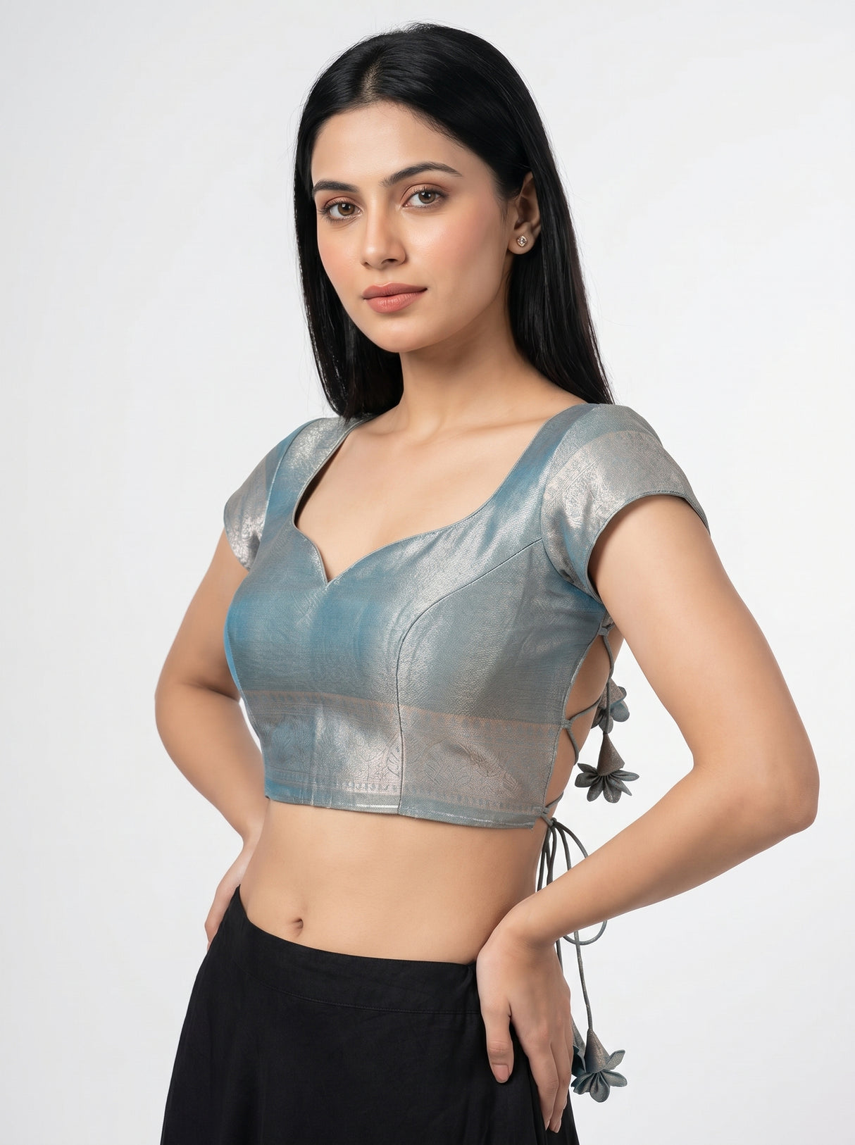 MIMOSA Olive Kanjivaram Art Silk Saree β blouse close-up