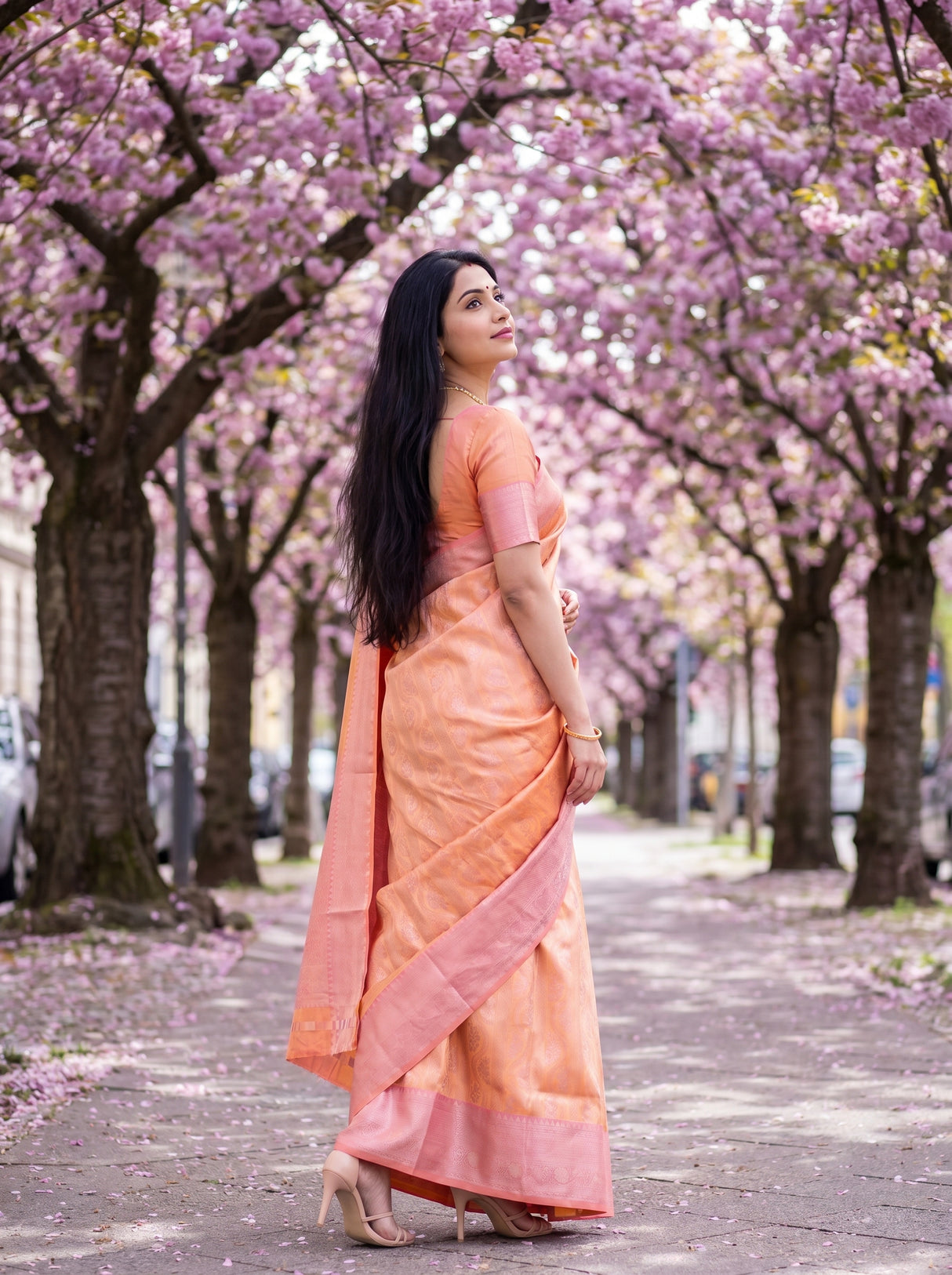 MIMOSA Peach Kanjivaram Art Silk Saree β pallu detail
