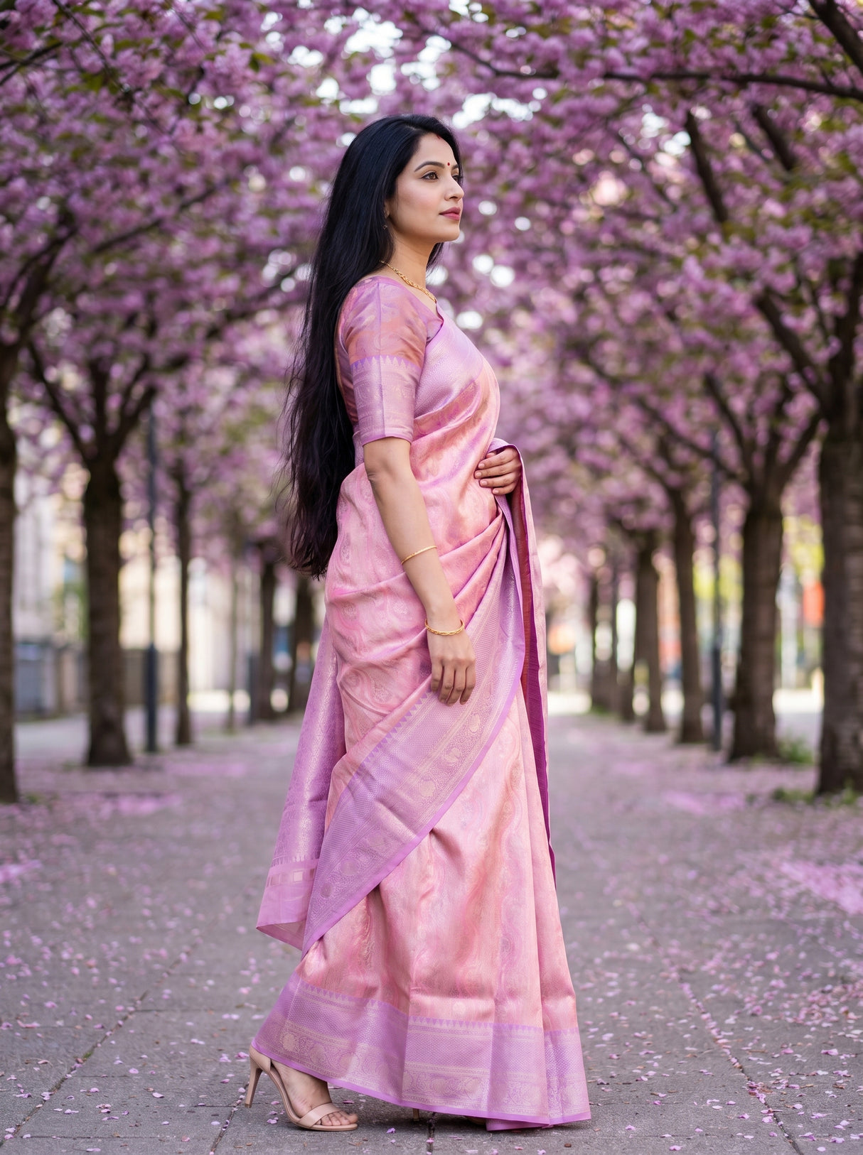 MIMOSA Pink Kanjivaram Art Silk Saree β pallu detail